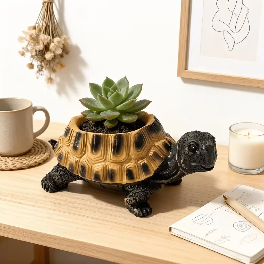 Vintage Resin Turtle Planter, Creative Animal Shell Flower Pot, Indoor Desktop Succulent Container, Home Decor Gift for Moving, Birthday, Thanksgiving