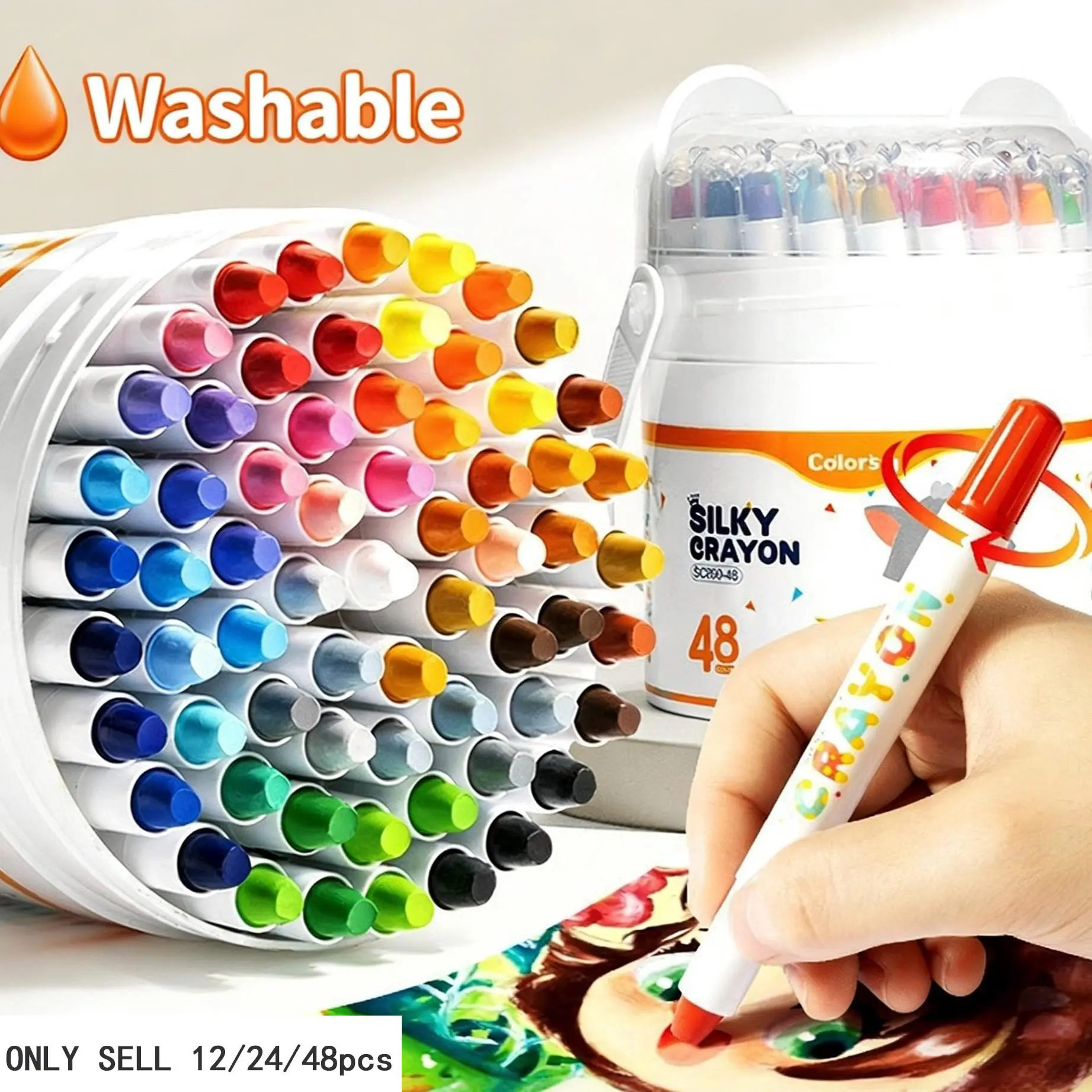 Silky Water-Soluble Coloring Sticks Washable Oil Pastels No Fading Not Transparent Wax Crayons 48 Colors Heavy Color Acrylic Markers Kids Gift Art Materials Art Supplies