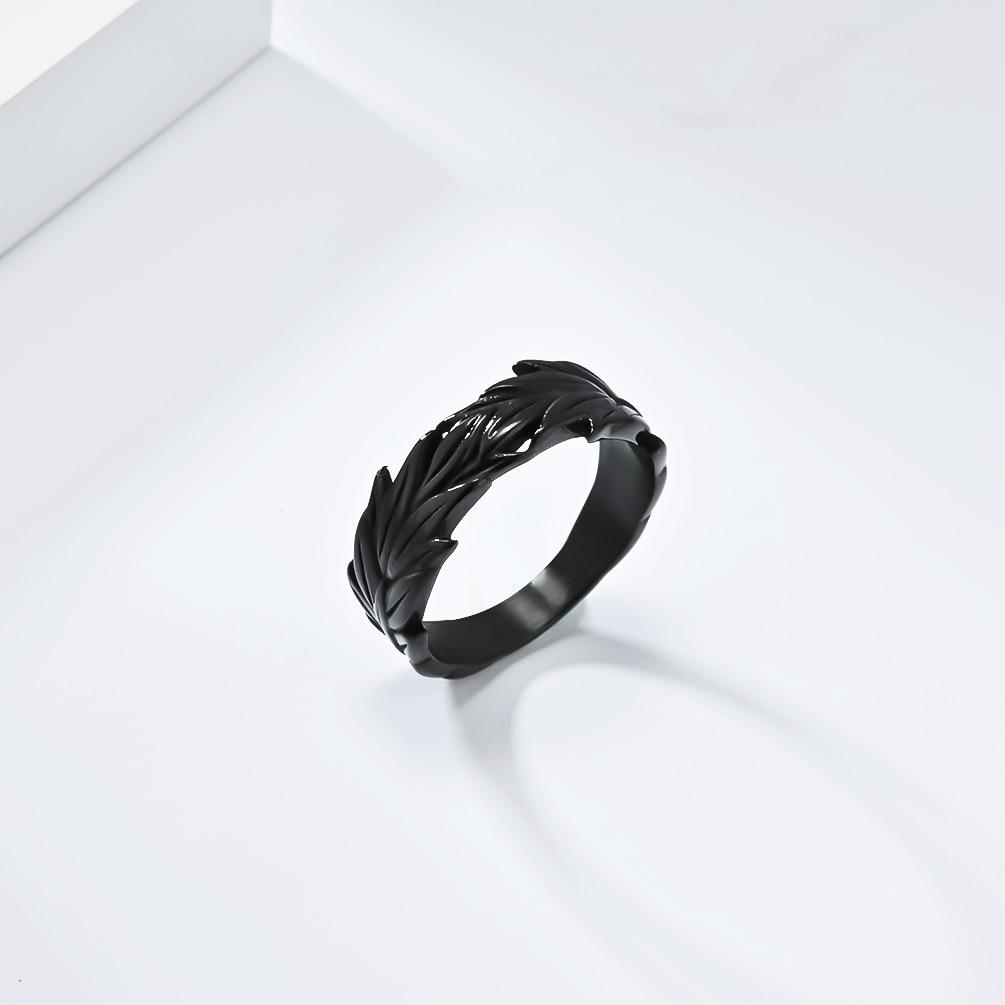 retro neutral wind hemp leaf titanium steel ring ring niche personality wheat ear pattern stainless steel hand jewelry