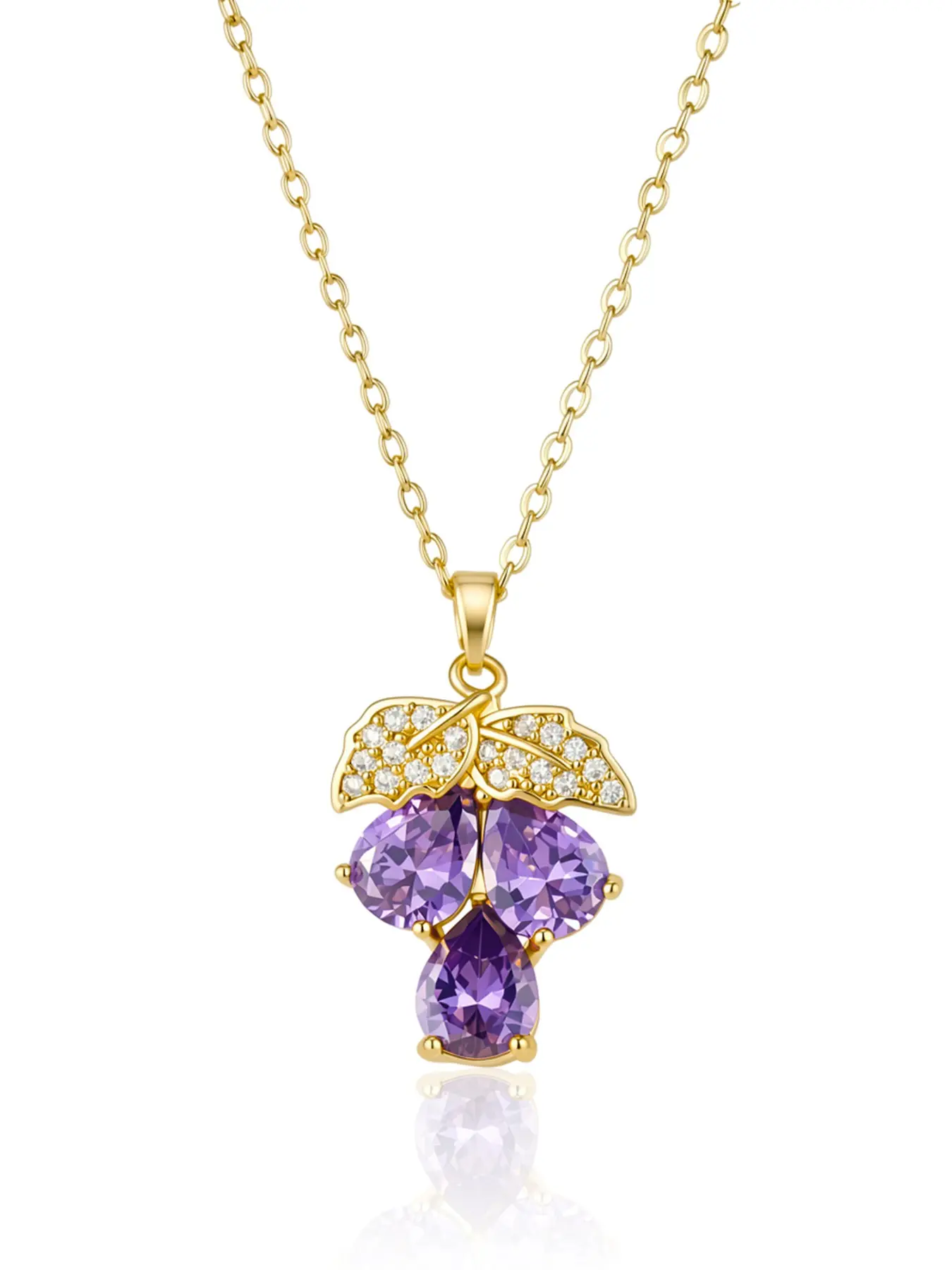 Women's Zircon Pendant Necklace, Grape Design, Perfect for Birthday and Anniversary, Ideal Valentine's Day Gift, Elegant Jewelry