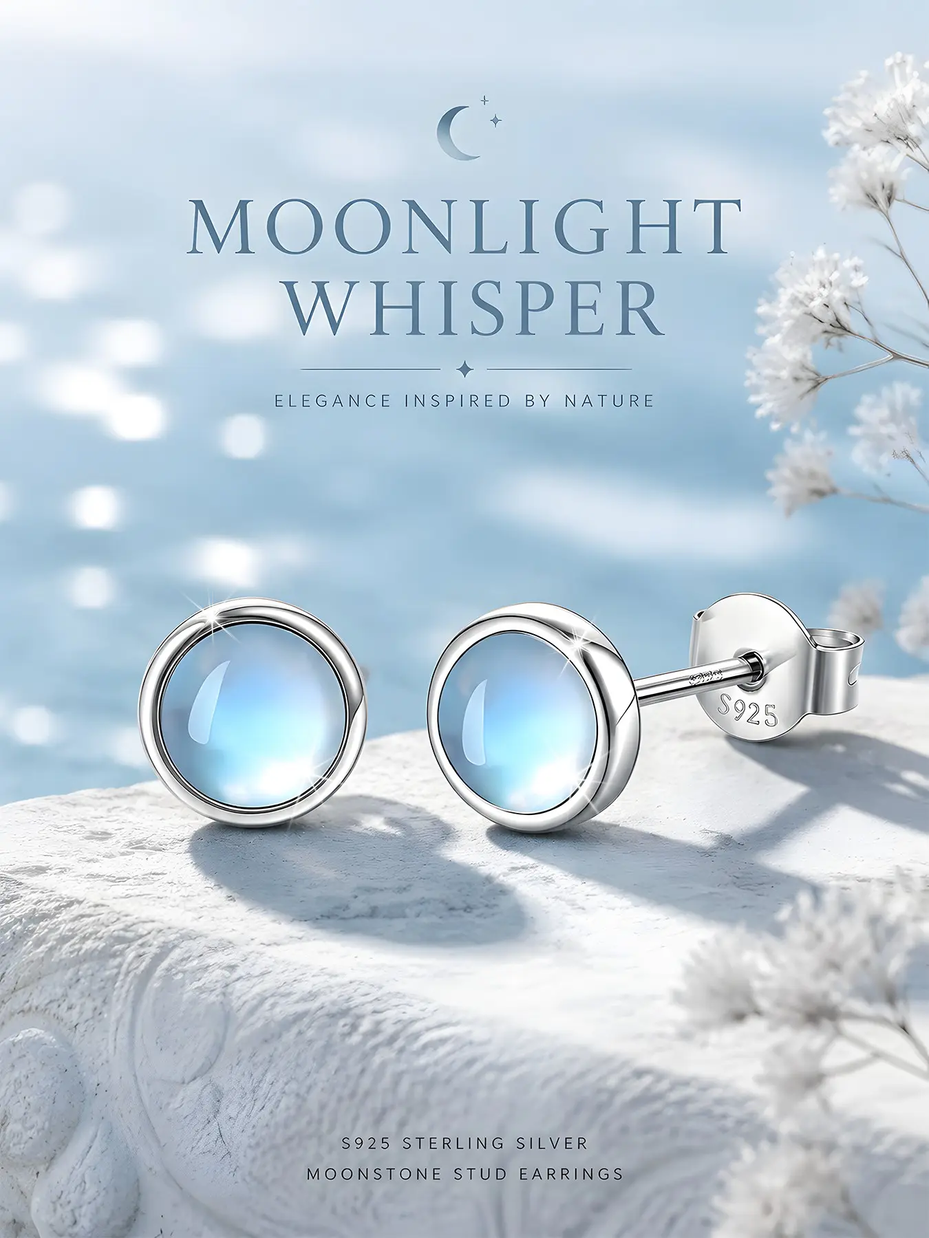 Women's Elegant S925 Silver Moonstone Earrings, Bohemian Style, Casual All-Season Jewelry, Perfect Gift for Friends and Valentine's Day