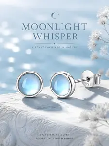 Women's Elegant S925 Silver Moonstone Earrings, Bohemian Style, Casual All-Season Jewelry, Perfect Gift for Friends and Valentine's Day