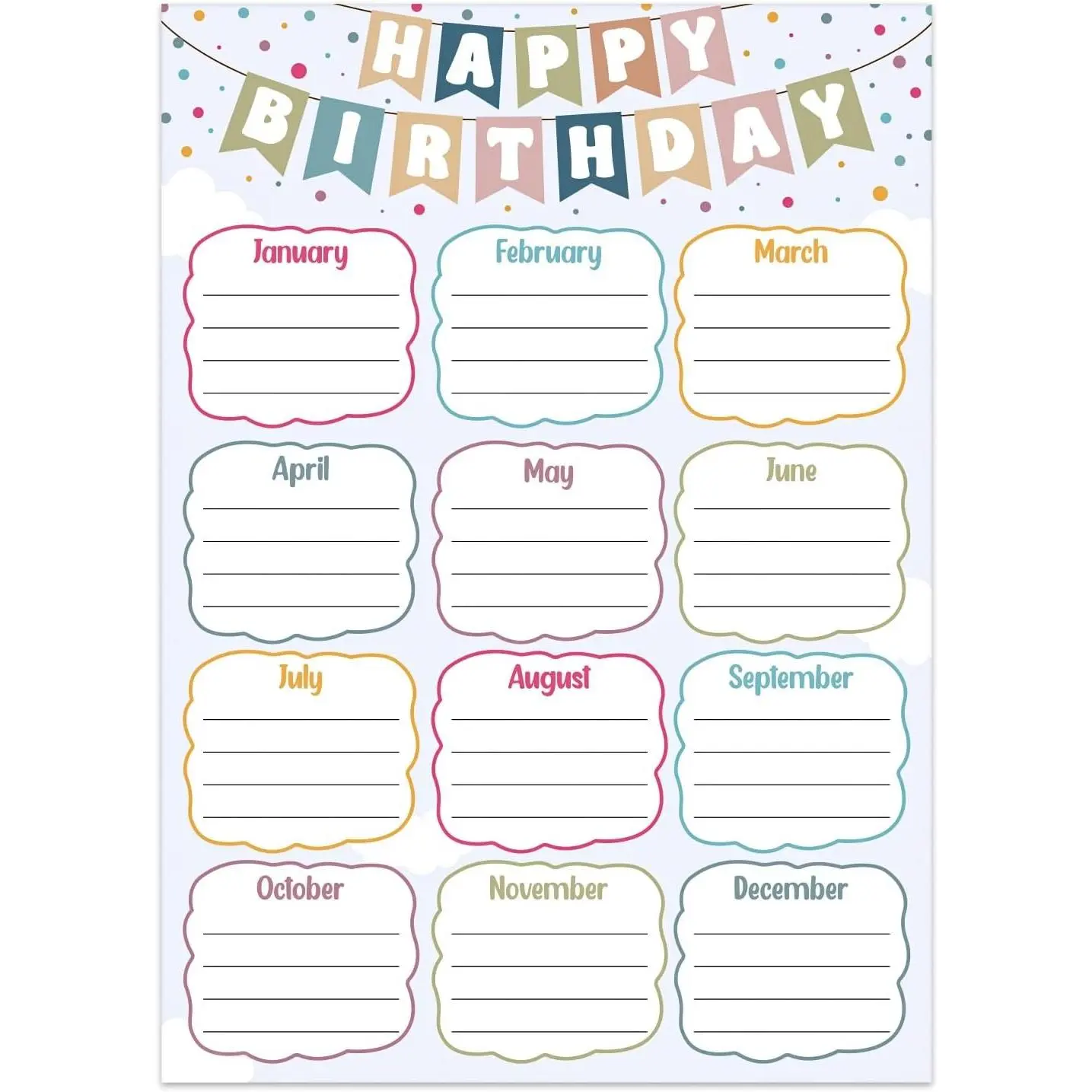 Birthday Chart for Classroom - Boho Happy Birthday Poster Reusable Birthday Calendar Laminated Class Birthday Chart Bulletin Board Decorations Back to School Teacher Supplies