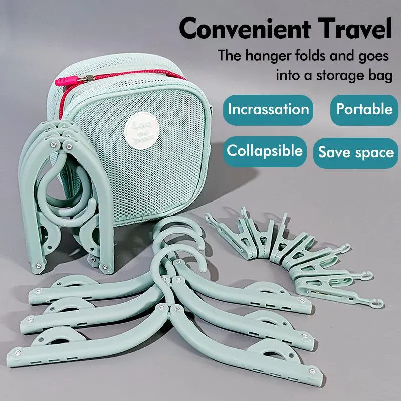 Foldable Travel Hangers with Carrying Pouch – Portable Collapsible Clothes Hangers for Business Trips, Camping & Dorm Rooms, Lightweight Space-Saving Laundry Hangers for Home & Outdoor Use, Must-Have Travel Essentials