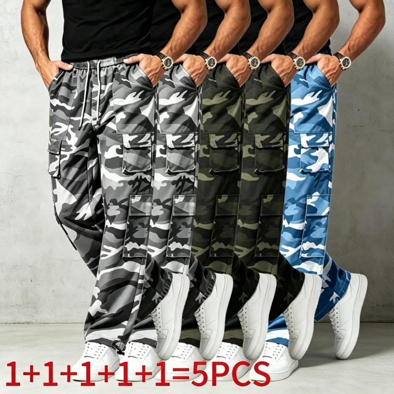 Men's Hidkat 5-Pack Camouflage Polyester Tactical Jogger Trousers - Lightweight, Breathable Outdoor Male Clothing, Cargo Streetwear with Elastic Drawcord Waistband, Multiple Pockets, Ideal for Running & Daily Wear