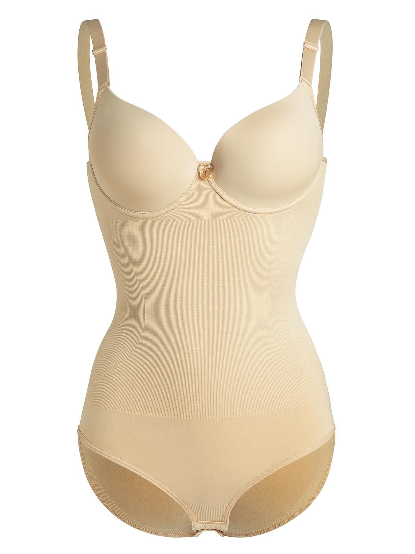 Women's Solid Seamless Underwire Bra Shapewear Bodysuit, Tummy Control Adjustable Spaghetti Strap Cami Body Shaper For Women Casual Dating Work Party