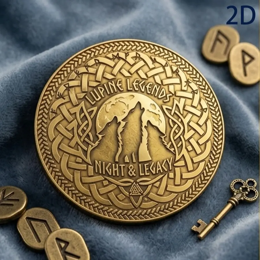 Vintage Copper Norse Wolf Coin, Celtic Knot Odin Rune, Viking Culture Collectible, Full Moon Relief, Dark Wolf Subculture Decor
