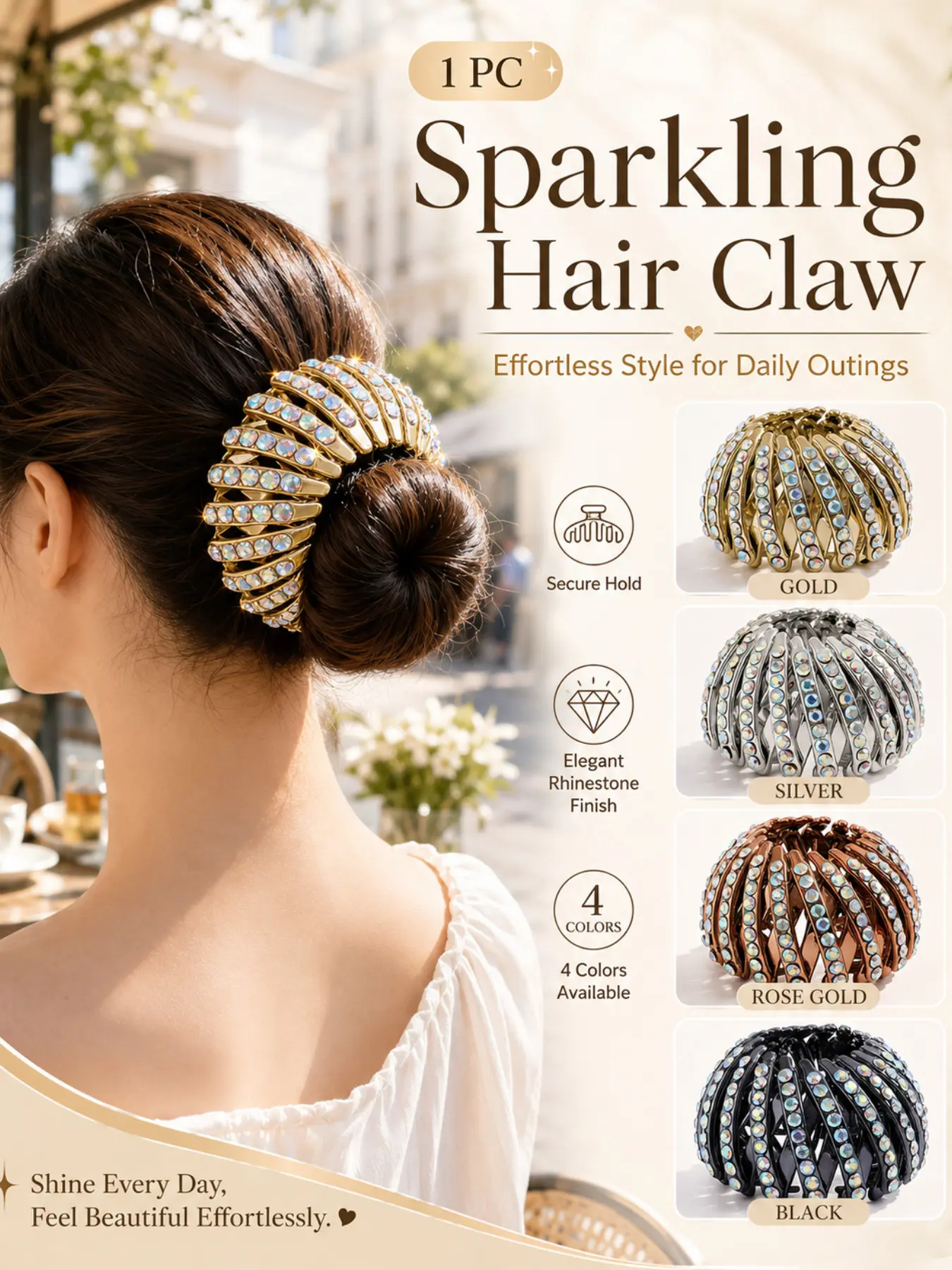 Elegant Rhinestone Stretchable Bun Hair Clip for Women, Sparkling Circle Nest Claw Clip for High Ponytails, Updos, Daily Wear, Parties and Special Occasions