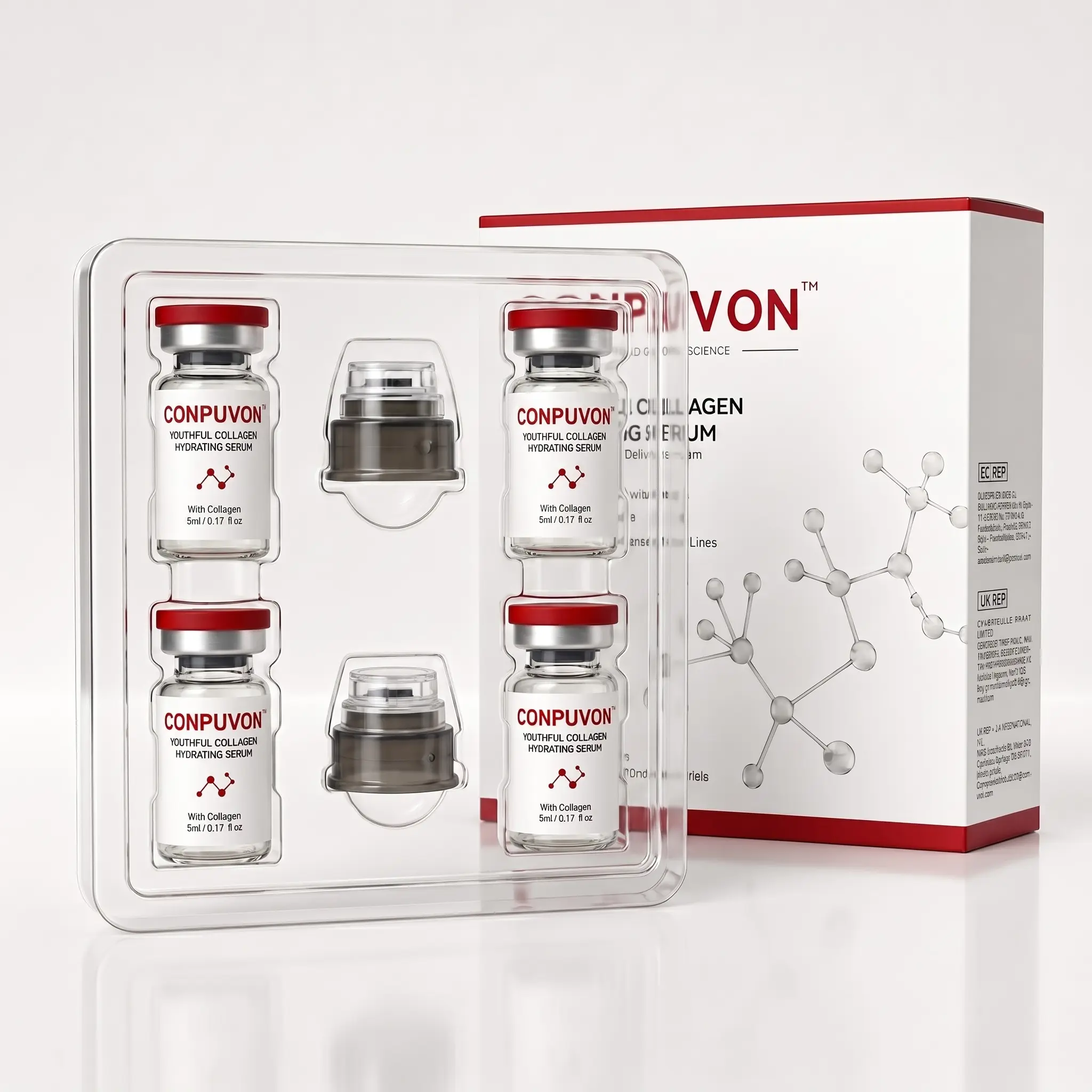 CONPUVON Youthful Collagen Peptide Hydrating Serum – 4 Single-Use Vials with 2 Skin Infusion Tips (Hygienic Kit)
