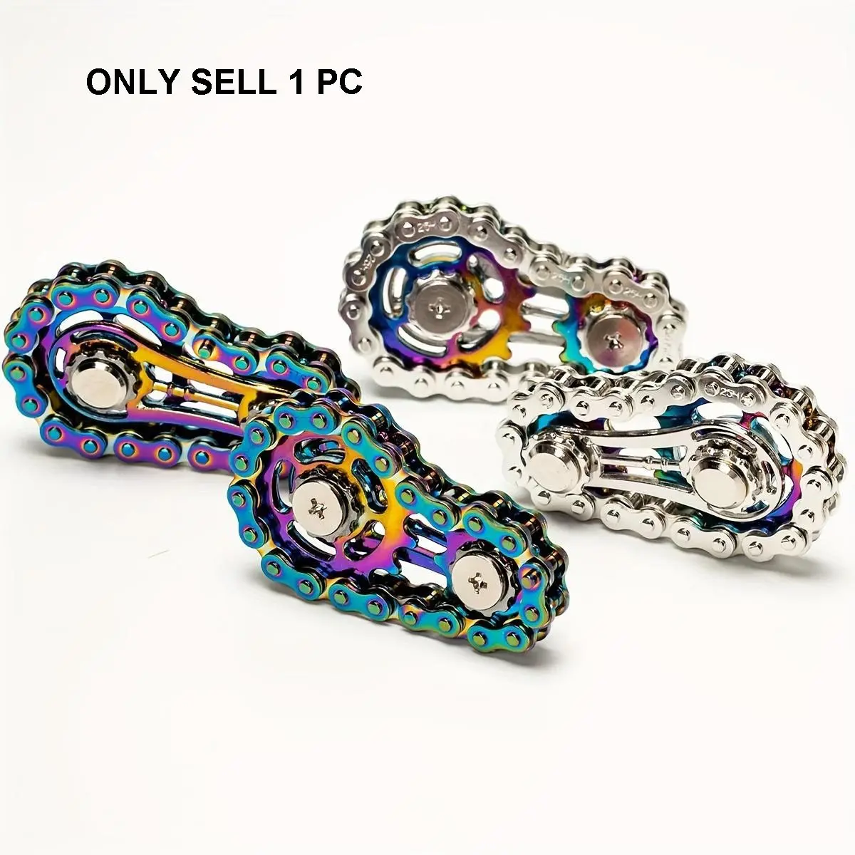 Rotating Gear Fidget Spinner, Bicycle Chain Design, Holographic Polished Durable Metal, Office Relax Gift, Perfect for Father's Day