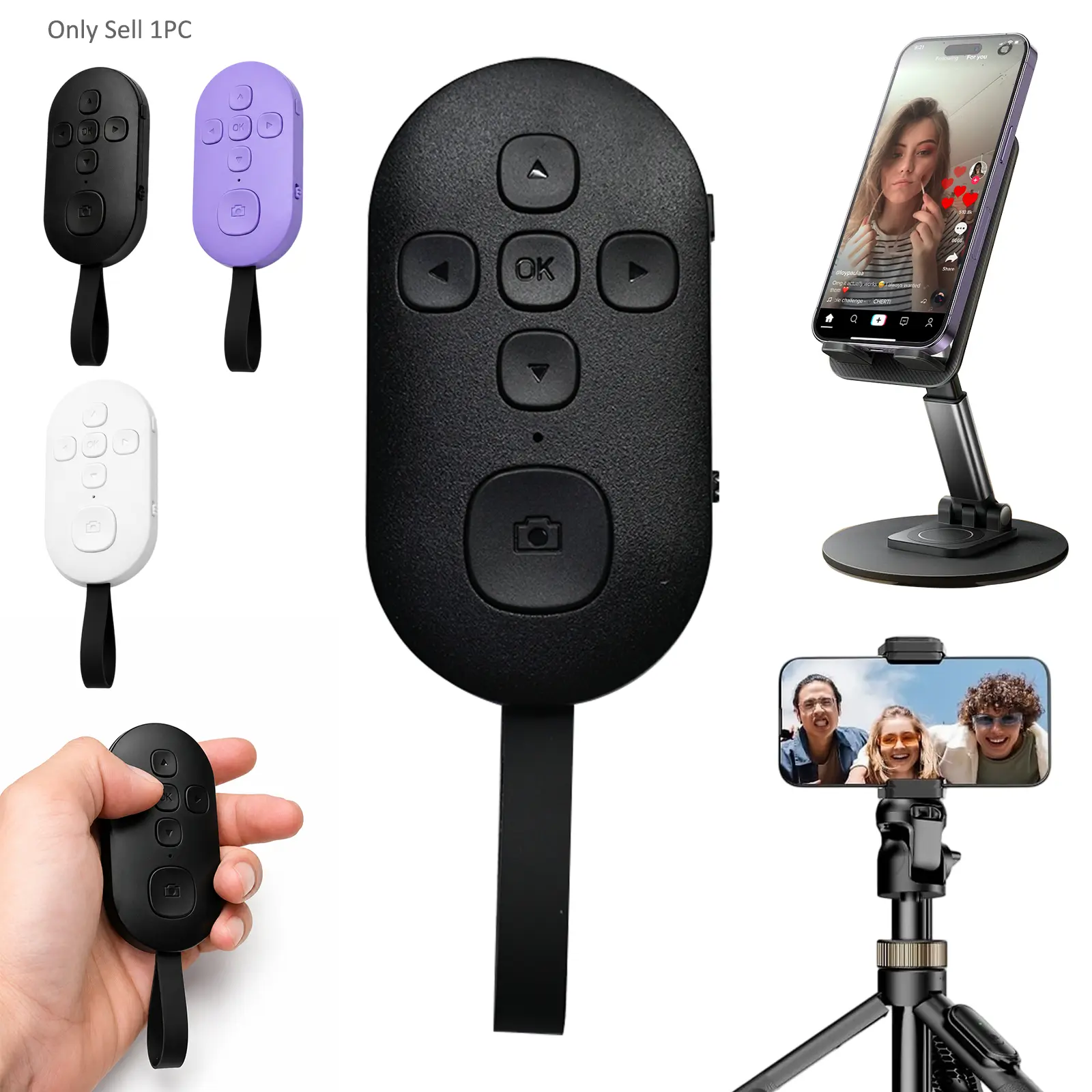 Bluetooth Remote for TikTok Scrolling, 2026 Upgraded Hands-Free Phone Controller with Page Turning, Volume Control, Play Pause and Camera Shutter for iPhone Android Smartphones