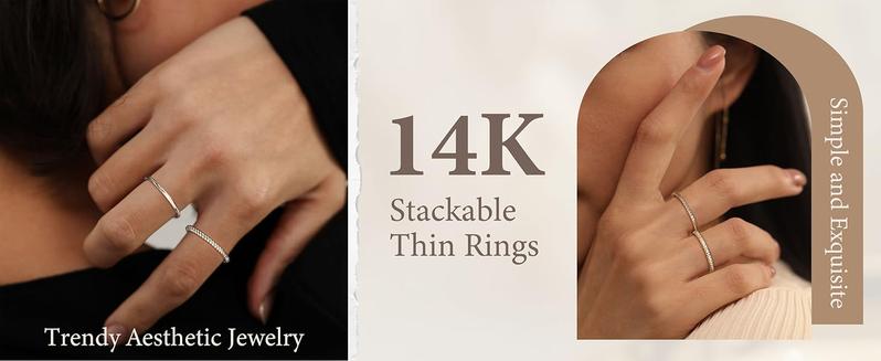 MILACOLATO Stackable Rings for Women 14K Plated Gold Stackable Thin Ring Minimalist Non Tarnish Cubic Zirconia Band Rings Dainty Trendy Statement Stacking Ring Set Size 5-10