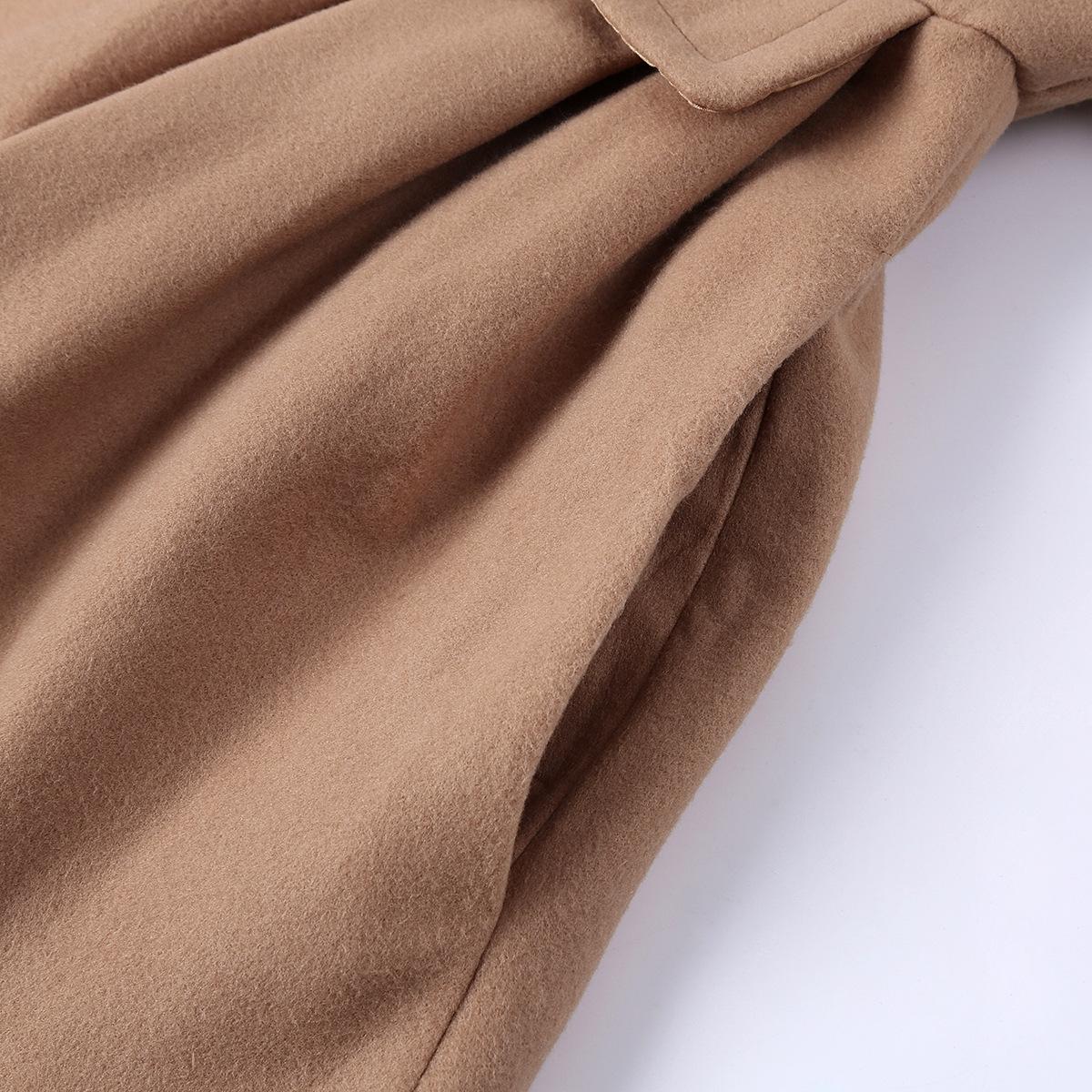 BIGWIG women's autumn and winter classic long wool trench coat with belt, casual office wear, business jacket, double-breasted lapel winter scalloped hem jacket, long trench coat parka, autumn and winter fashion retro style