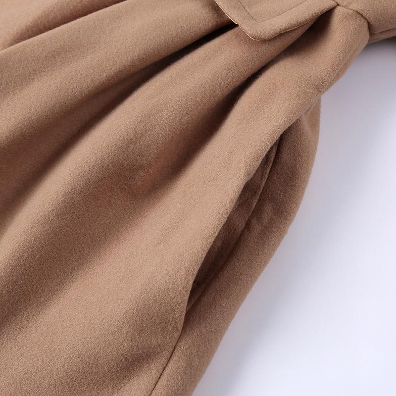 BIGWIG women's autumn and winter classic long wool trench coat with belt, casual office wear, business jacket, double-breasted lapel winter scalloped hem jacket, long trench coat parka, autumn and winter fashion retro style