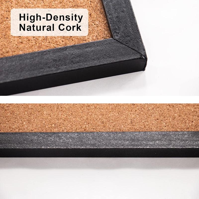 Black Cork Board Bulletin Board, 14.6"X 11" Cork Board, Oak Wood Finish Frame, Wall Mounted Cork Board for Office Home and School(Pins, Eye Bolts, gaskets, Screws)