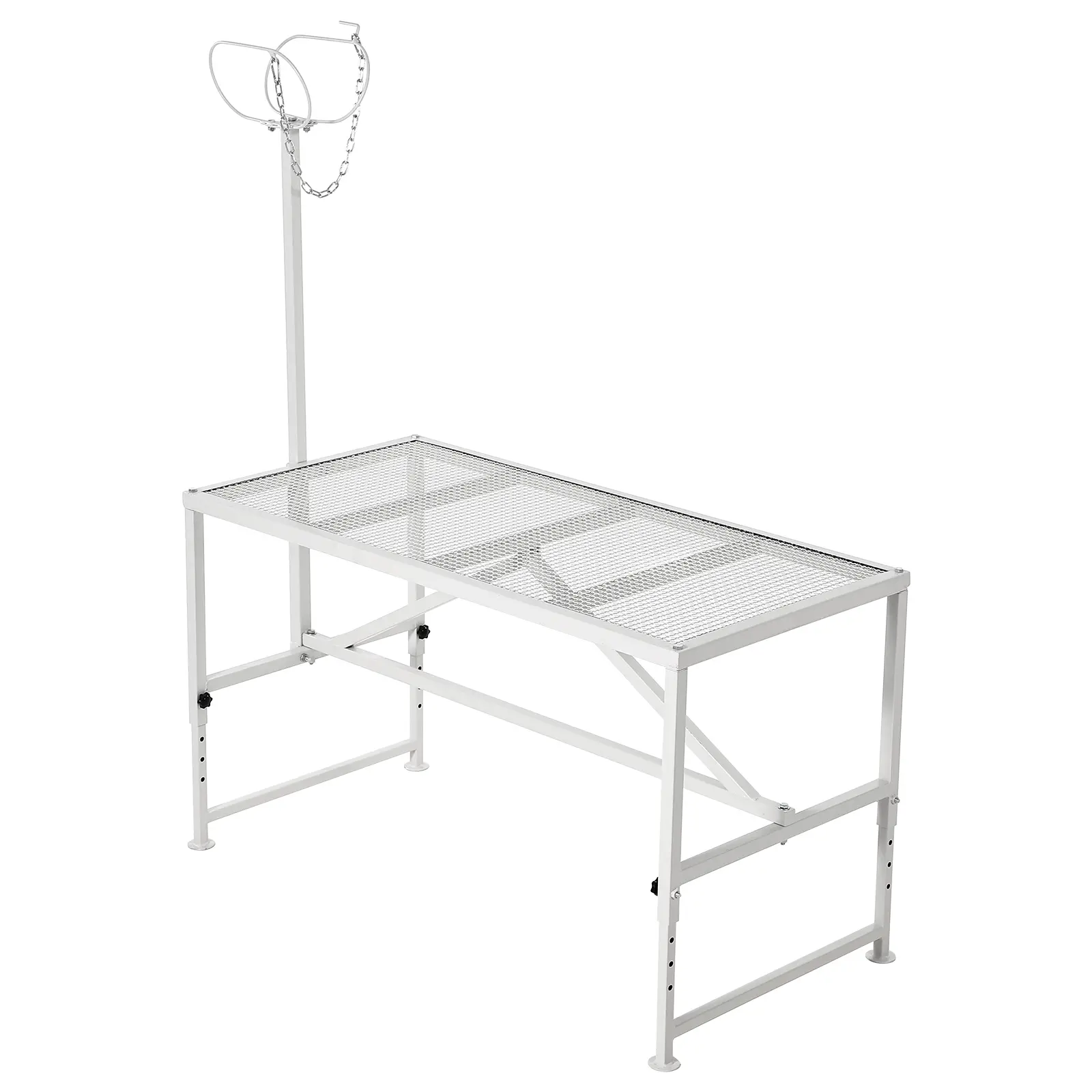 Goat Milking Stand, 47 x 23 in Livestock Stand, Metal Sheep Milking and Shearing Stand, 21-33 in Adjustable Height, with Headpiece and Nose Loop，White