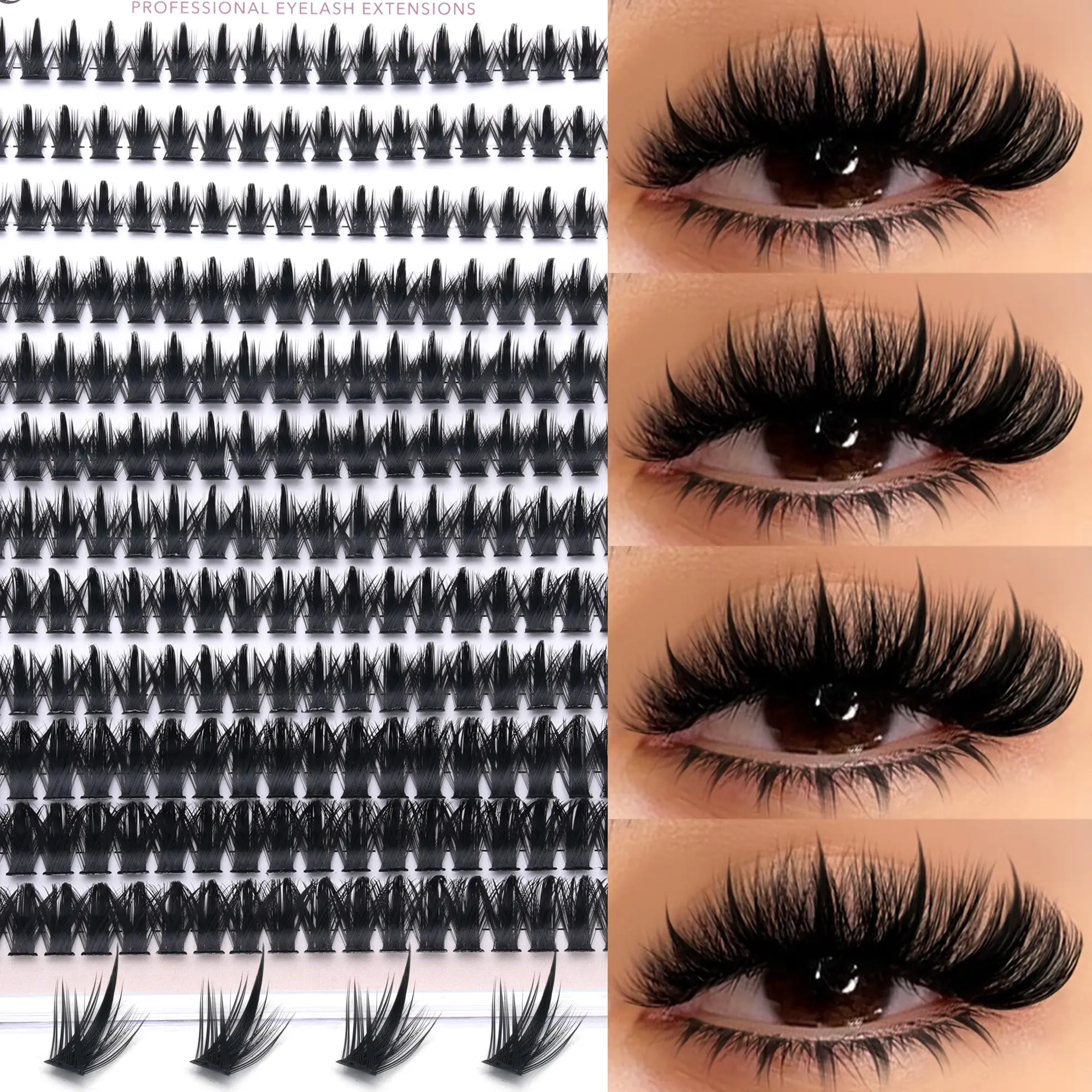 12 Rows 216 Pieces Cluster Lash Extension Kit, 100D Sharp Clusters, Beginner Friendly, Cat Eye Style, Reusable Dense Lashes for Home, Parties, Music Festivals