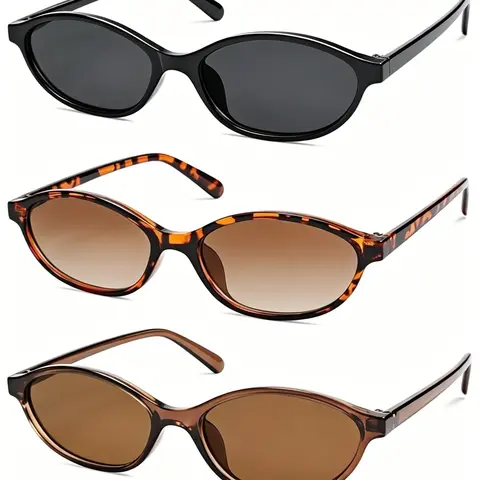 3 Pcs Retro Oval Sunglasses for Women, Lightweight Narrow Shades, UV Protection, Vintage 90s Casual Eyewear