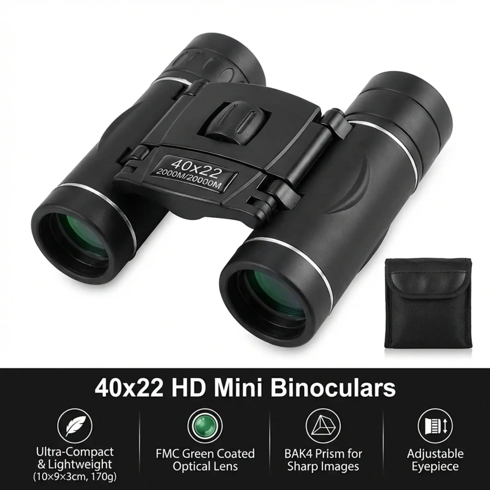 40x22 HD Mini Binoculars BAK4 FMC Compact Folding Binoculars, Portable Long Range 2000M Outdoor Telescope for Bird Watching, Camping, Hiking, Travel, Concerts, Sports Events, Sightseeing Gift, High Definition Binoculars