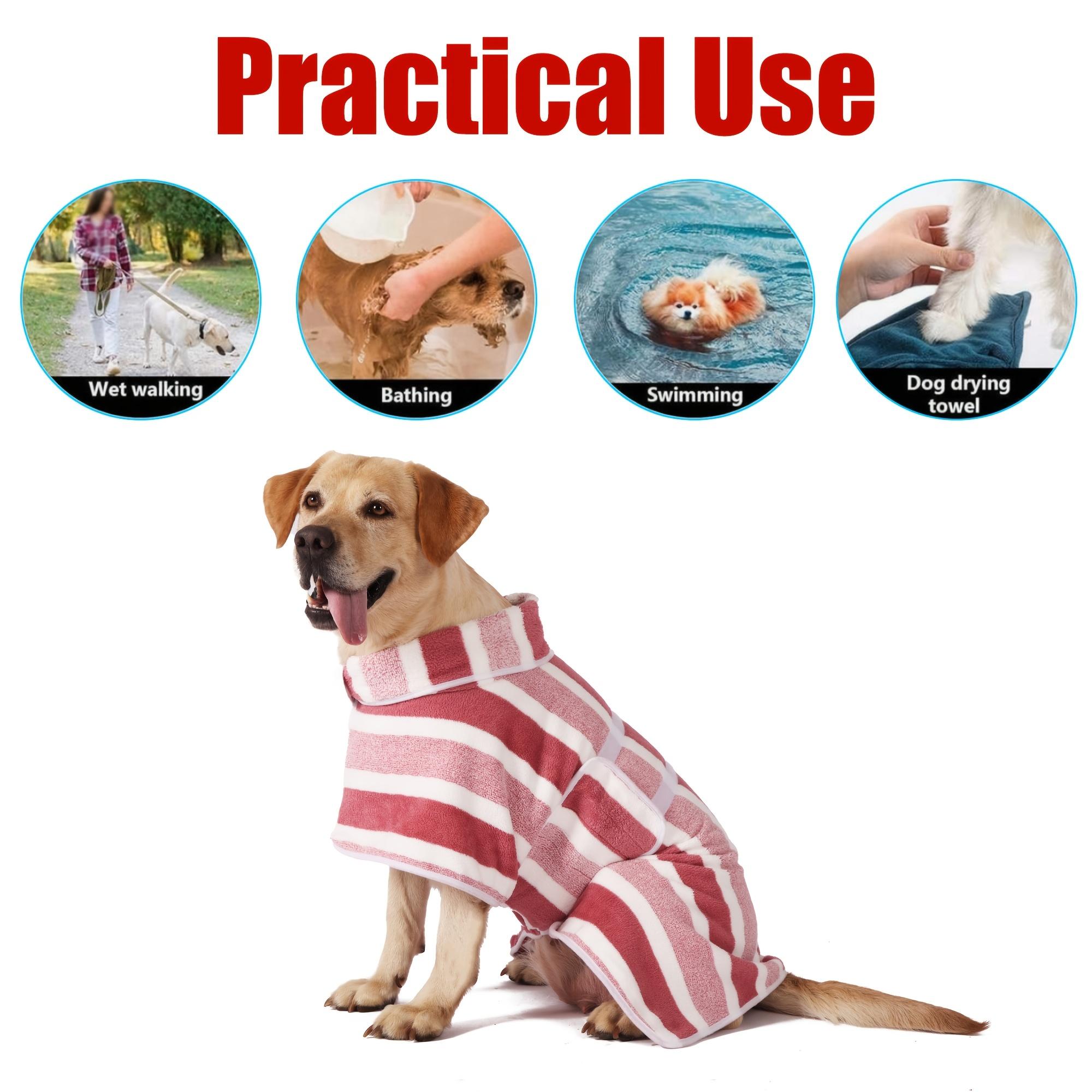 Quick Dry Dog Bath Robe, Striped Towel Bathrobe for Dogs, Super Absorbent Pet Drying Coat with Adjustable Belly Strap, Ultra Soft Fabric