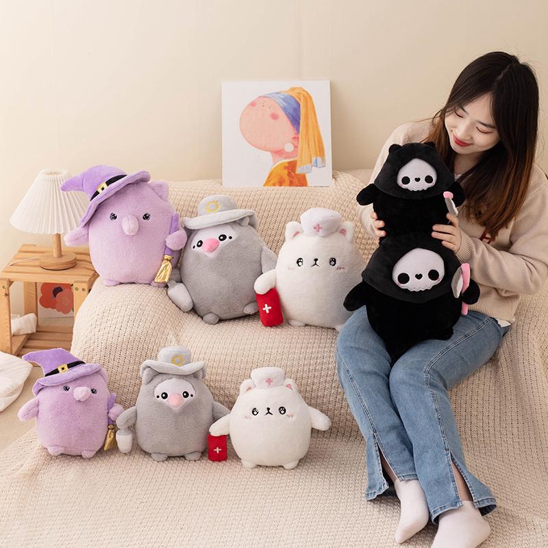 Cute Halloween Presents Plushies Cat Cosplay Death Doctor Witch Soft Toys Kawaii Black Cats Stuffed Plush Toy Party Decor
