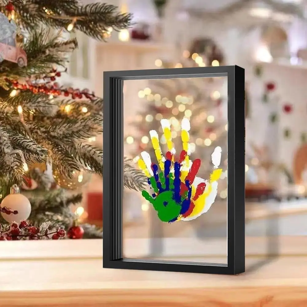 Wooden Transparent Handprint Frame Set, DIY Family Memorial Gift Kit, Acrylic Board, Colorful Paints, Holds Up to 4 Handprints