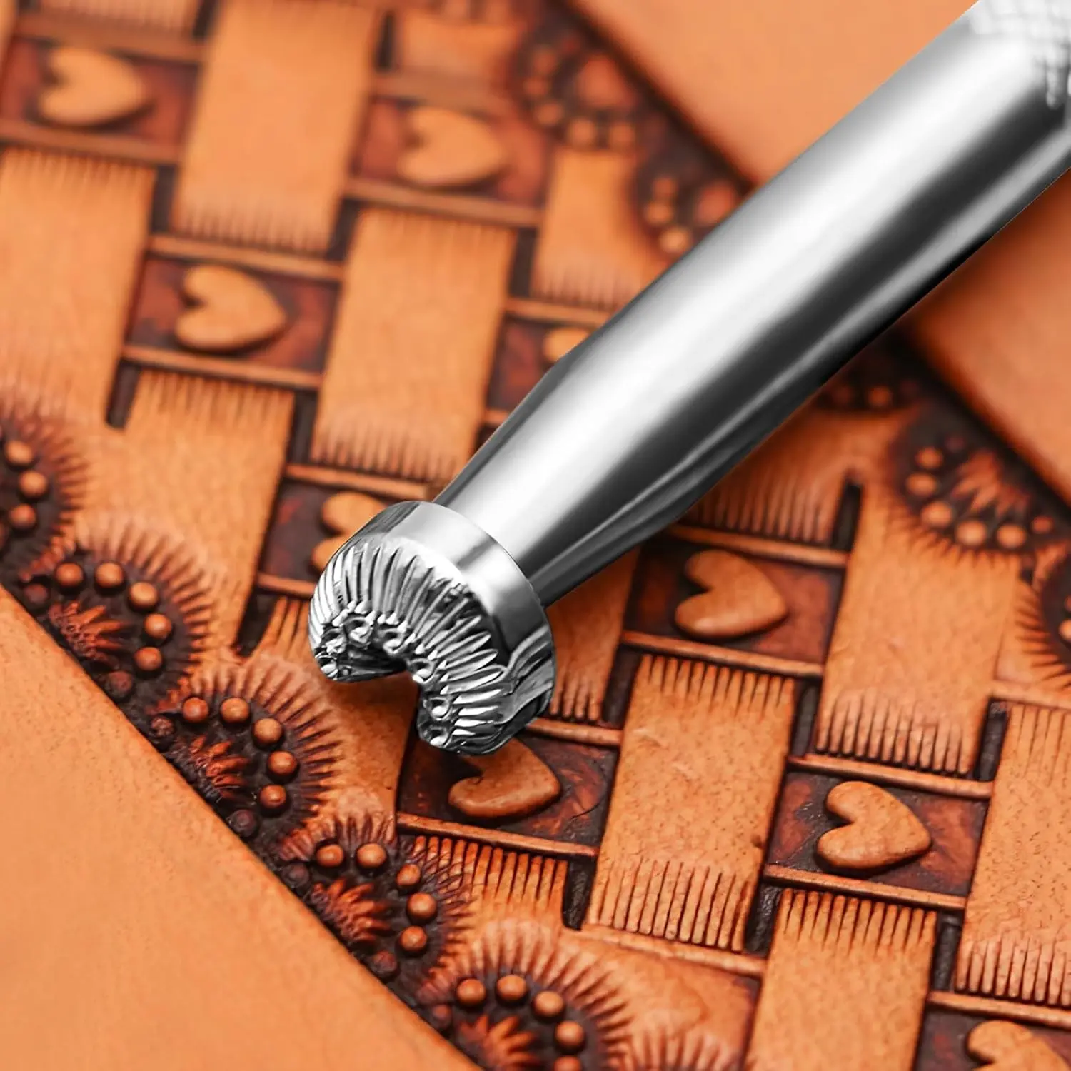 304 Stainless Steel 7-Seed Border Leather Stamping Stamp Professional Leathercraft Carving Tools for DIY Craft