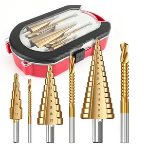 Step Drill Bit Set, 6 count HSS Titanium Coated Step Drill Bit Set for Plastic, , Copper, Sheet Metal with  Case