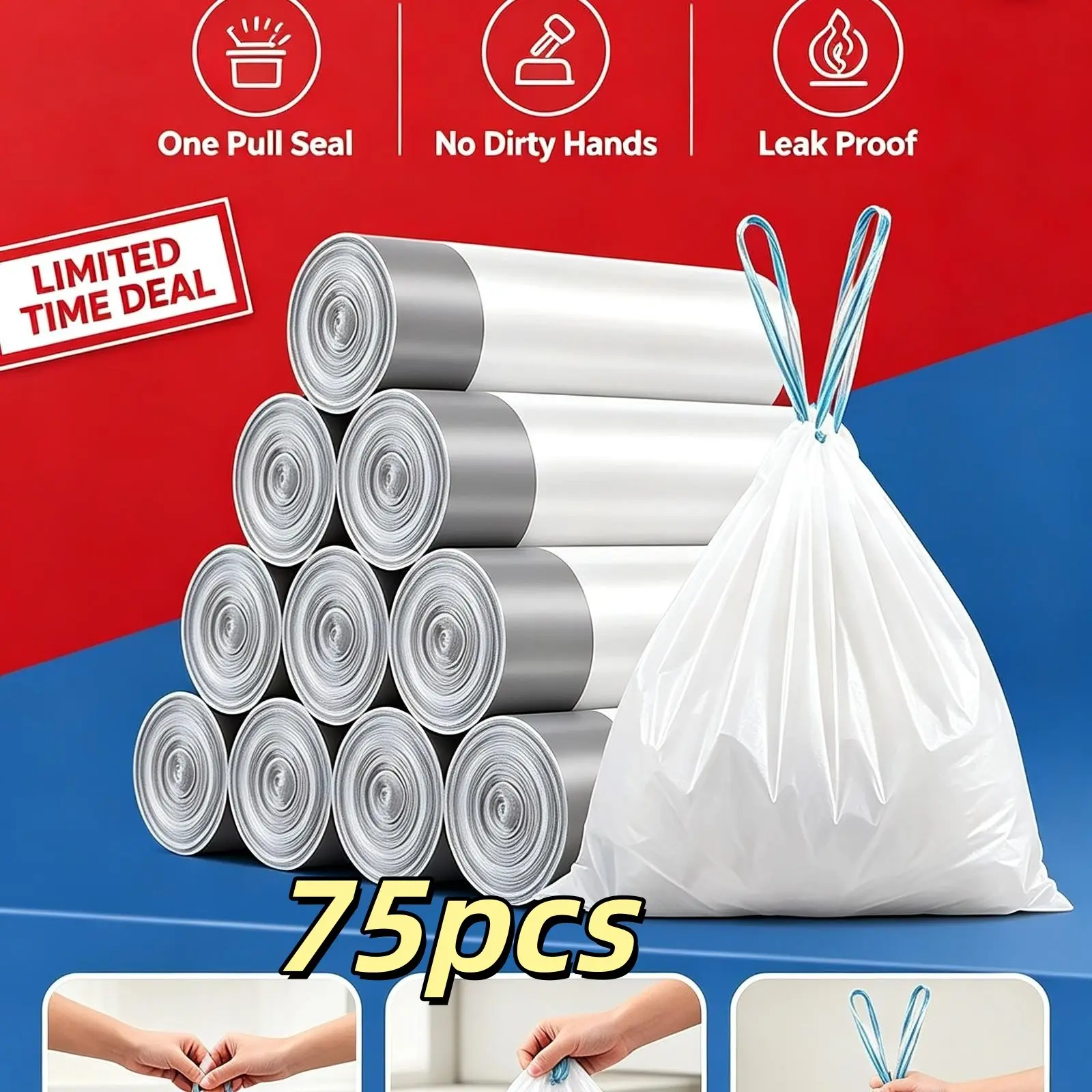 Small drawstring garbage bags, trash can liners, suitable for use in bathrooms, bathrooms, bedrooms, offices and toilets.