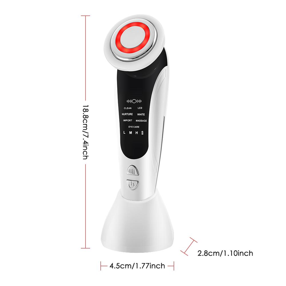 7-in-1 Facial Beauty Device Multi-Color LED Lights Vibration Heating EMS 3 Intensity Levels Portable Facial Beauty Instrument Facial Beauty Machine