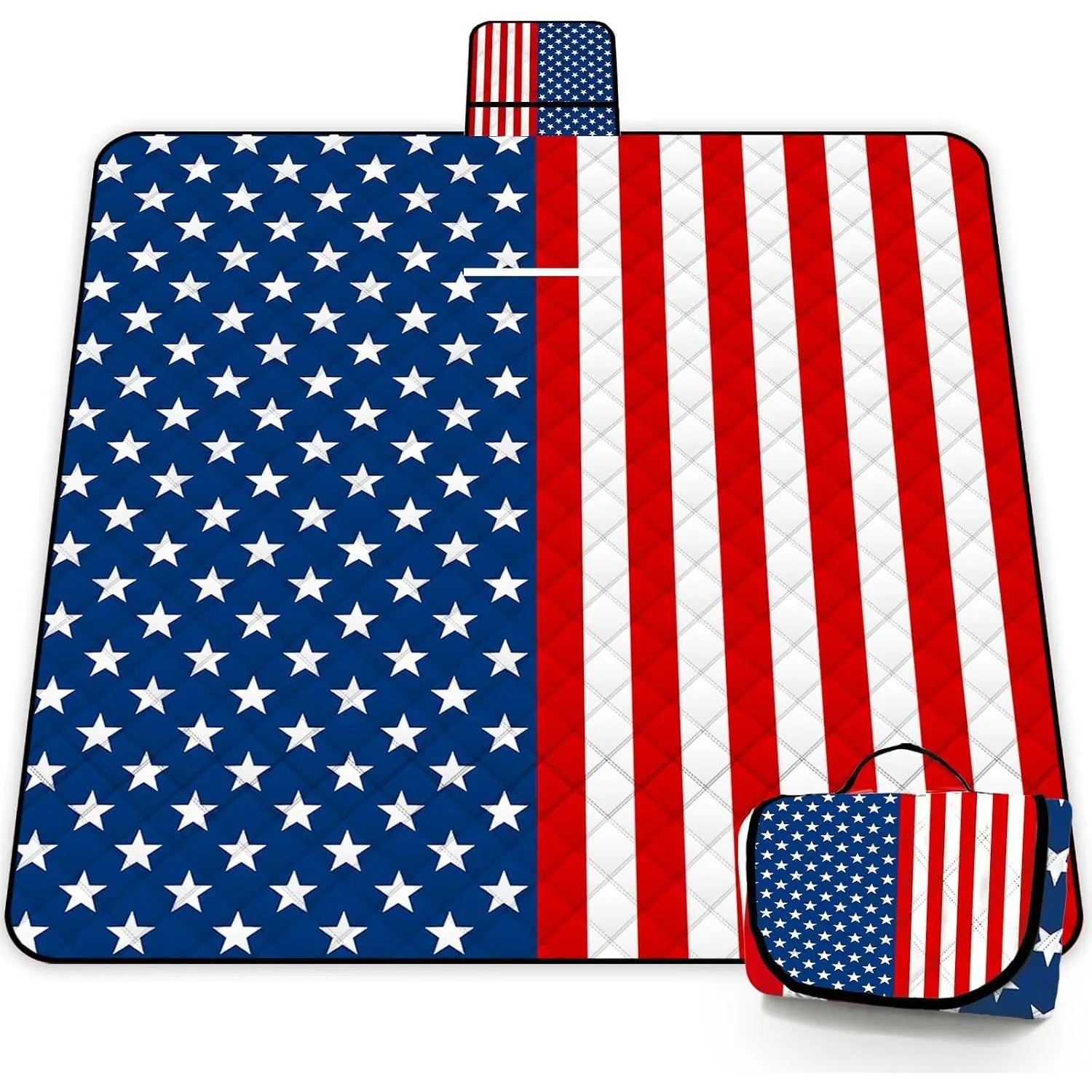 Extra Large Waterproof Patriotic Picnic Blanket 80"x80" Foldable Machine Washable Outdoor Beach Blanket for 6-8 Adults, Perfect for Park, Beach, Camping, Hiking, Travel & Indoor Crawling(Gift)