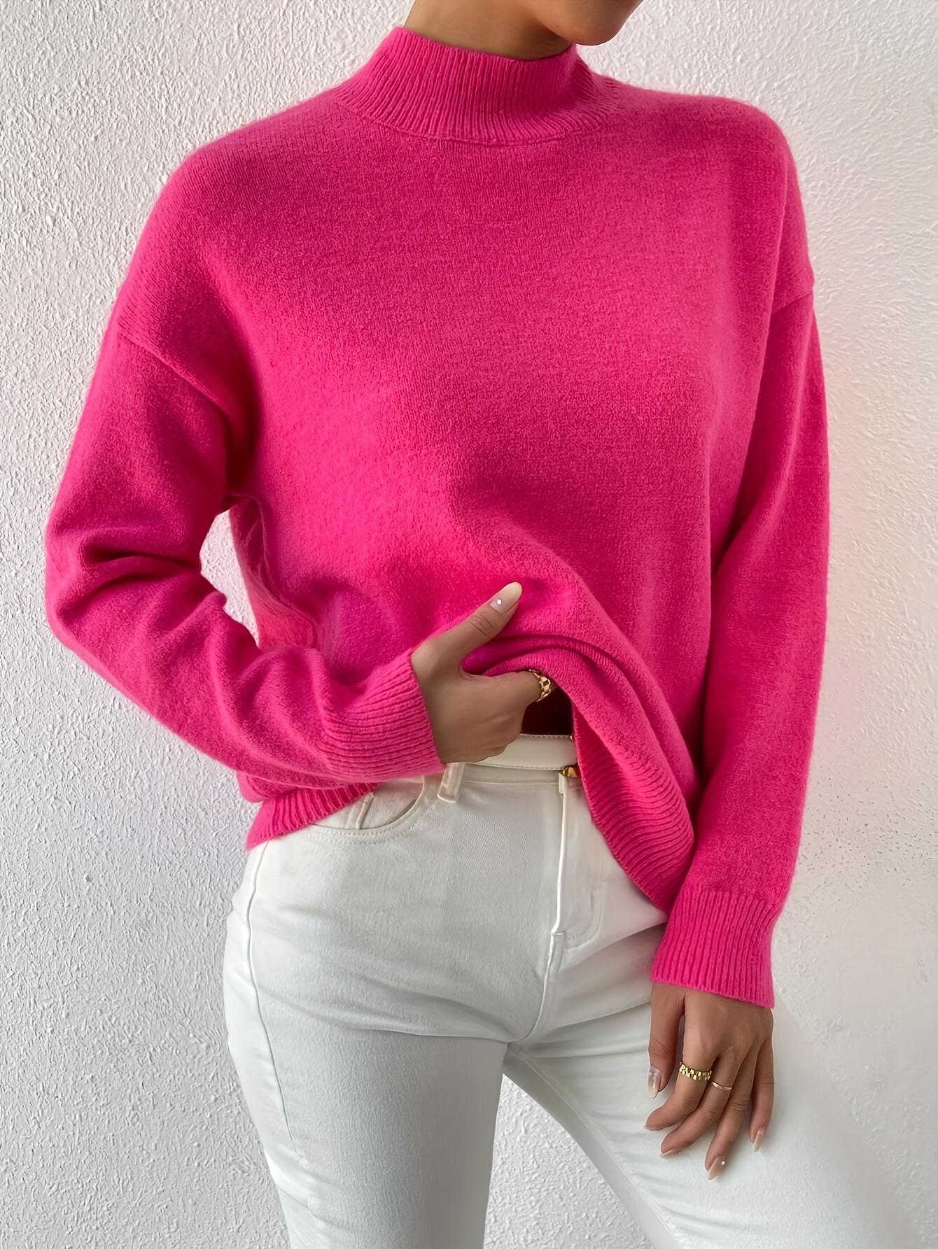 [Elegant Winter Sweater] Elegant Oversized Women's White Winter Sweater |     High Neck Turtleneck Pullover, Stretchy Collar, Loose Fit, Long Sleeves - Machine Washable for Fall & Cold Weather angelina  neon  outfit
