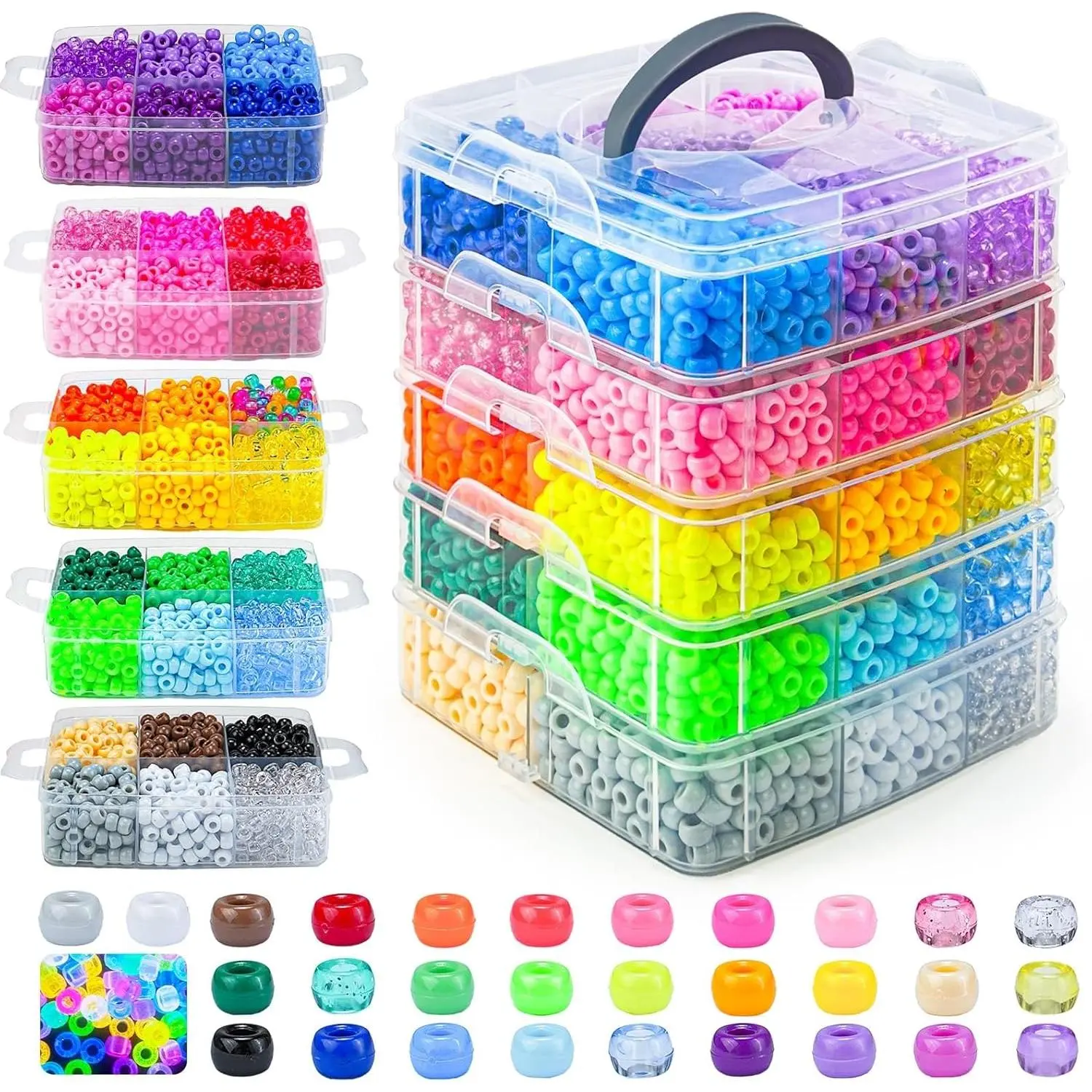 6000+ PCS Pony Beads 30  Colors Includes Glow in the Dark Bead, Kandi Beads for  Making, Friendship Bracelet, 6x9mm Hair Bead for Braids in Shock Resistant Packaging