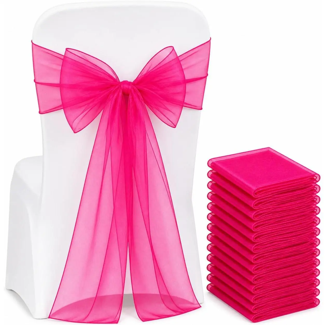 Elegant Organza Chair Sashes Sheer Sashes for Weddings, Parties, and Special Events – (Pack of 10 Pieces, Fuchsia)