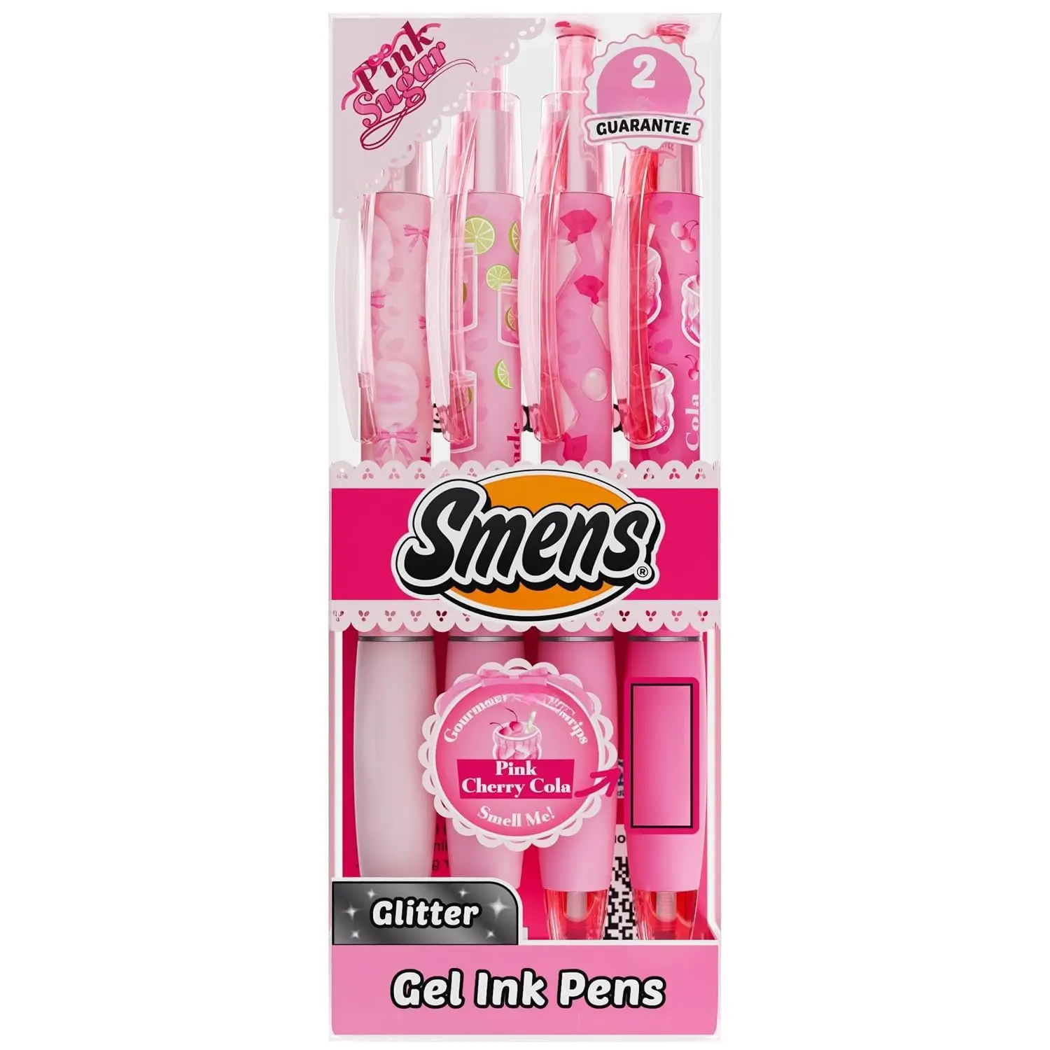 Sugar Smens – Black Glitter Gel Pens with Scented Grips, 4 Pack – Cute, Fun, Smelly Pens for  & Teens – Medium Point Sparkly Pens for School, Journaling, Crafts & Gifts