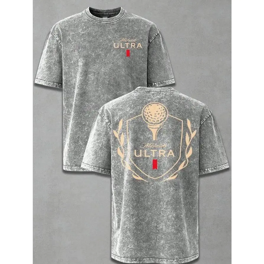 Vintage Washed "Michelob Ultra Golf Ball" Double-Sided Print Tee |   230gsm Heavyweight Sports Streetwear, Unisex Oversized Loose Fit, 100% Pure Cotton Casual Top for Men & Women