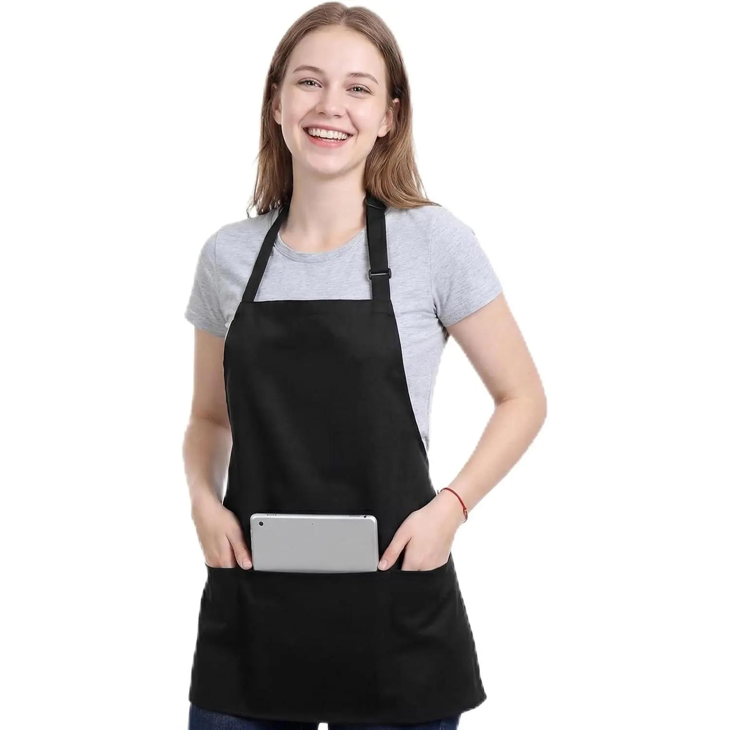 3 Pockets Chef Apron Women, Professional Waitress Server Apron with 3 Pockets, Adjustable Short Aprons for Cooking