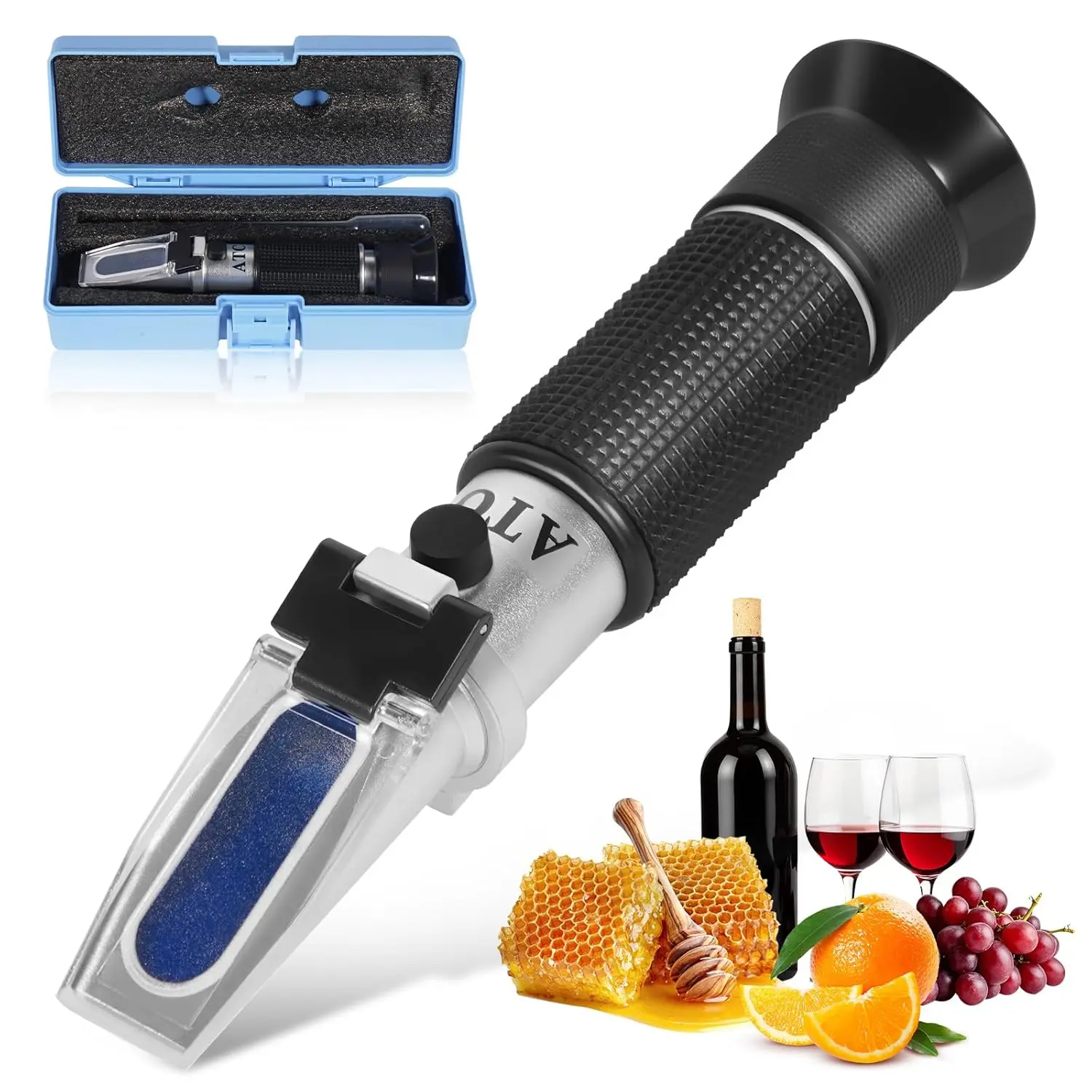 Brix Refractometer with ATC, Dual Scale - Specific Gravity & Brix, Hydrometer in Wine Making and Beer Brewing, Homebrew Kit