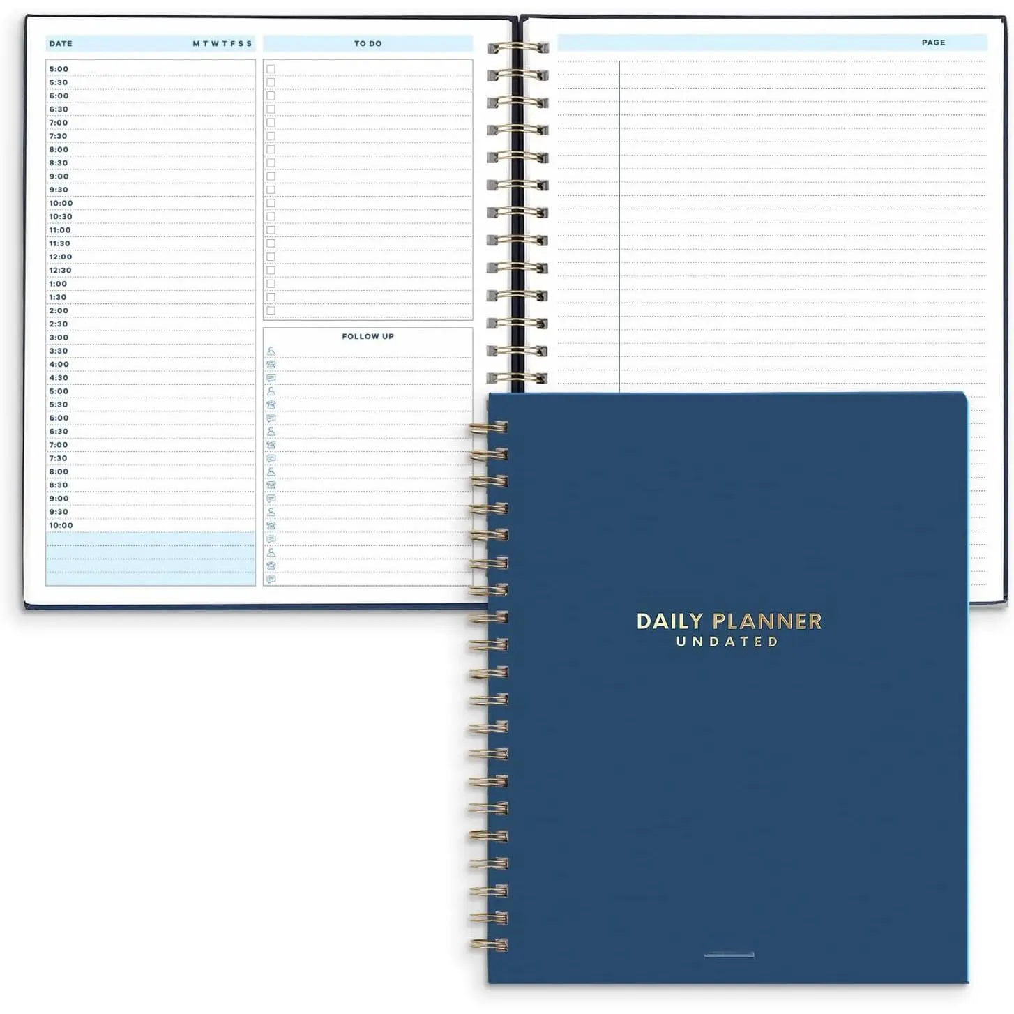 SO Undated Daily Planner for Organization, Spiral Logbook with Hourly Schedule, Everyday Workbook Undated Diary- Routine  Journal, Work Calendar Organizer Notebook, 200 Pages, 9” x 10.75”