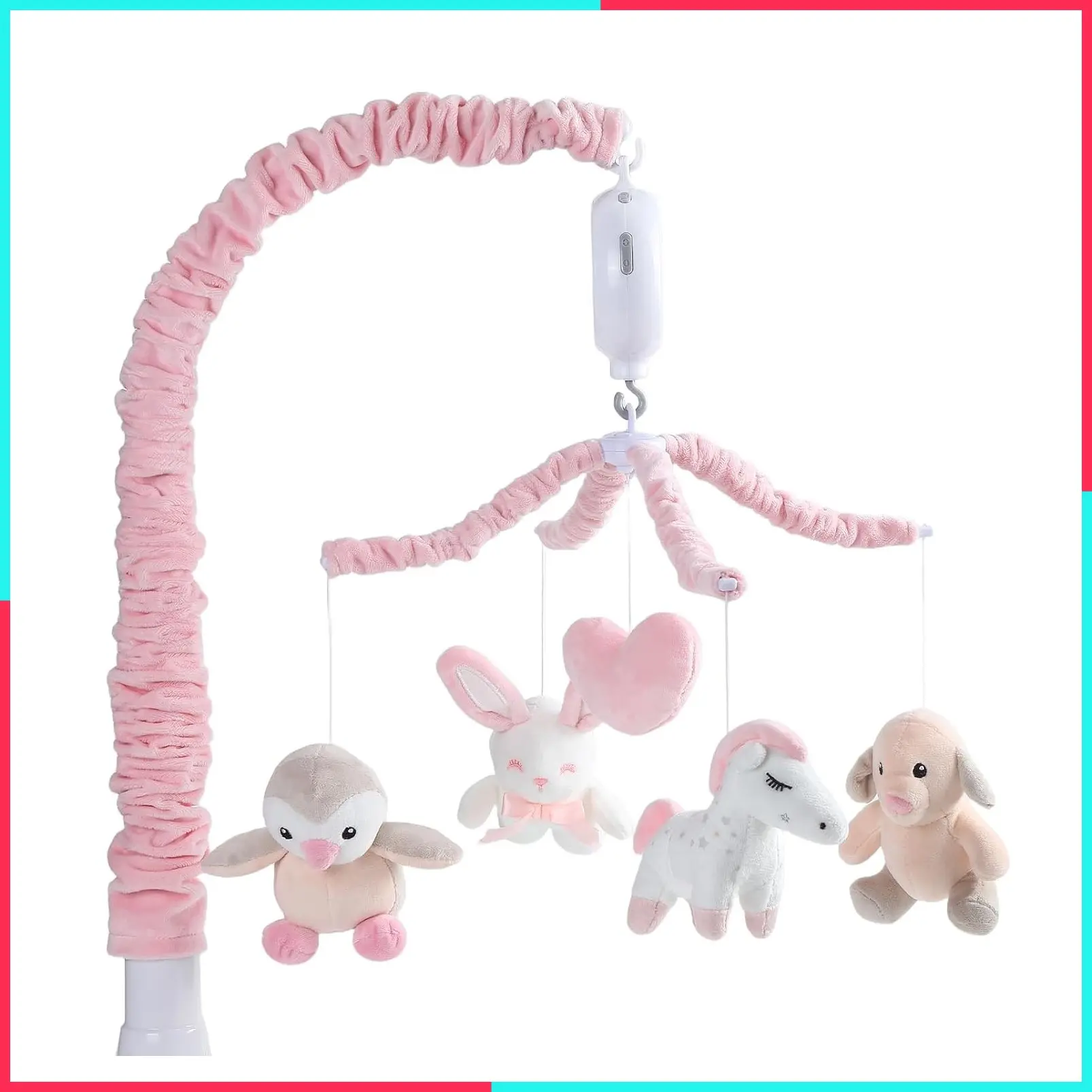 Pink Musical Baby Crib Mobile for Girls with 12 Lullabies