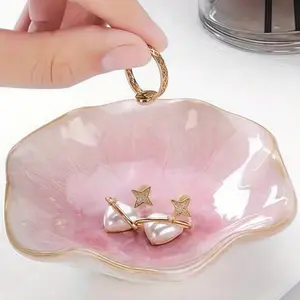 Flower Shaped Ceramic Jewelry Tray, Decorative Ring and Earring Dish for Desk and Dresser