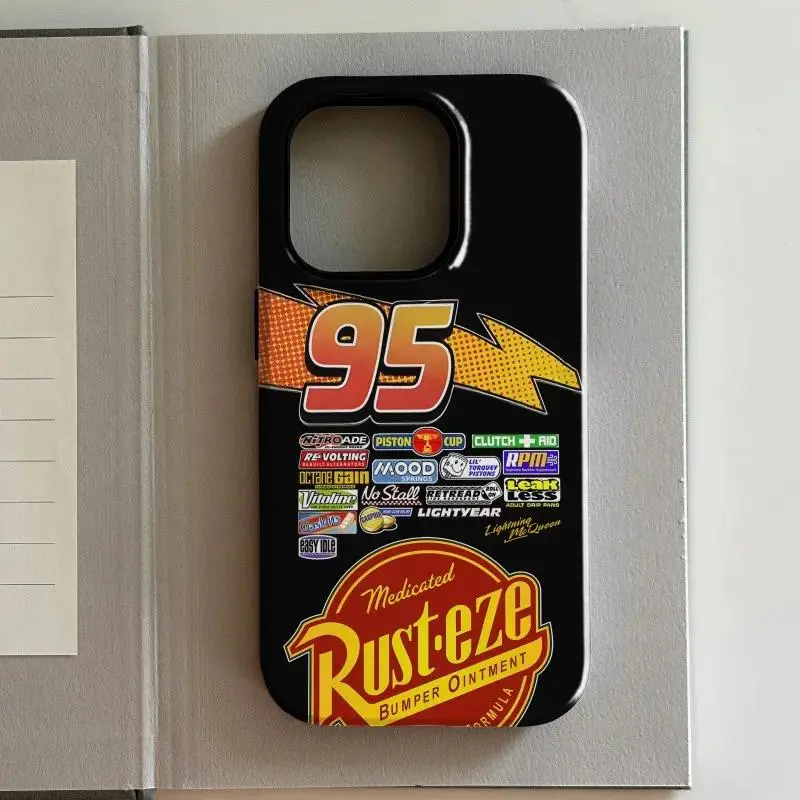 Lightning McQueen 95 Cool Car Smartphone Case - Double-Layer Back for iPhone 17 Air,16,15,14,13,12,11 Pro Max Plus & Samsung S26,S25,S24,S23 Plus Ultra - Handheld Cellphone Protection for Devices, Colorful