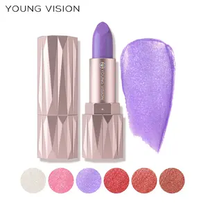 YOUNG VISION Diamond Cut Metal Tube Glossy Lipstick, Fine Gold Glitter, Six Colors Available, Multi-Functional Lip Color, Brighten Lips Cheeks Eyes