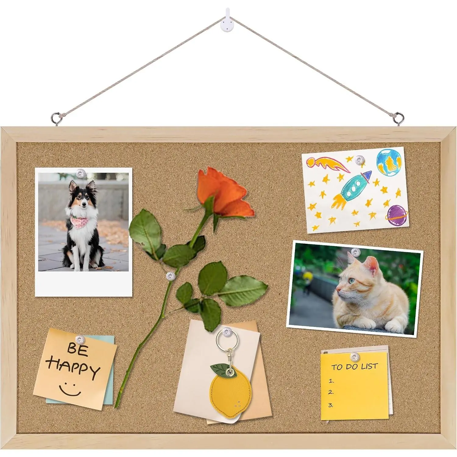 Cork Bulletin Board with Pin Oak Wood Frame, 17" x 12" - Hanging Corkboard for Office, Home, School, Message Board or Vision Board Decoration
