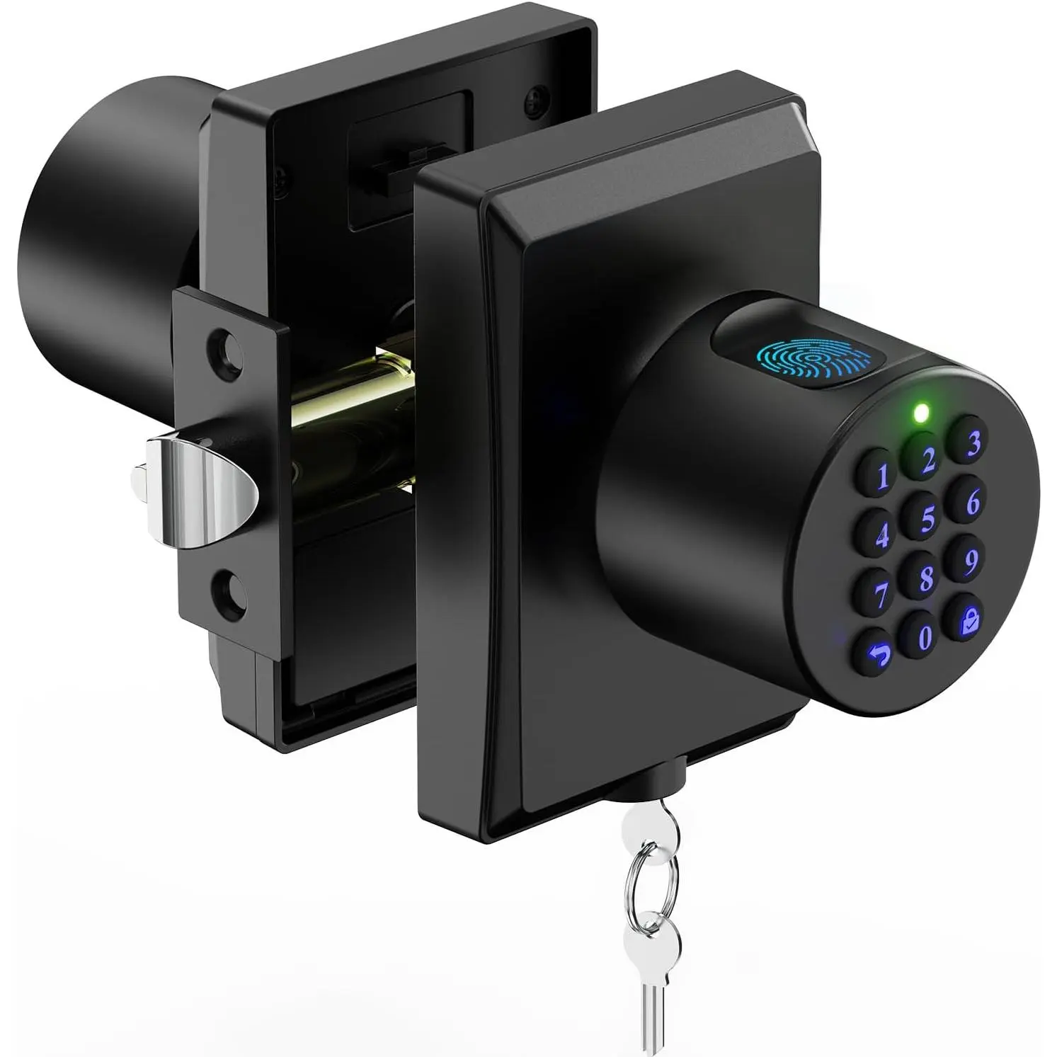 Keyless Entry Door Lock with Knob, Fingerprint Keypad Digtal Lock, Biometric Door Lock for Front Door, Easy Passage Mode, Matte Black