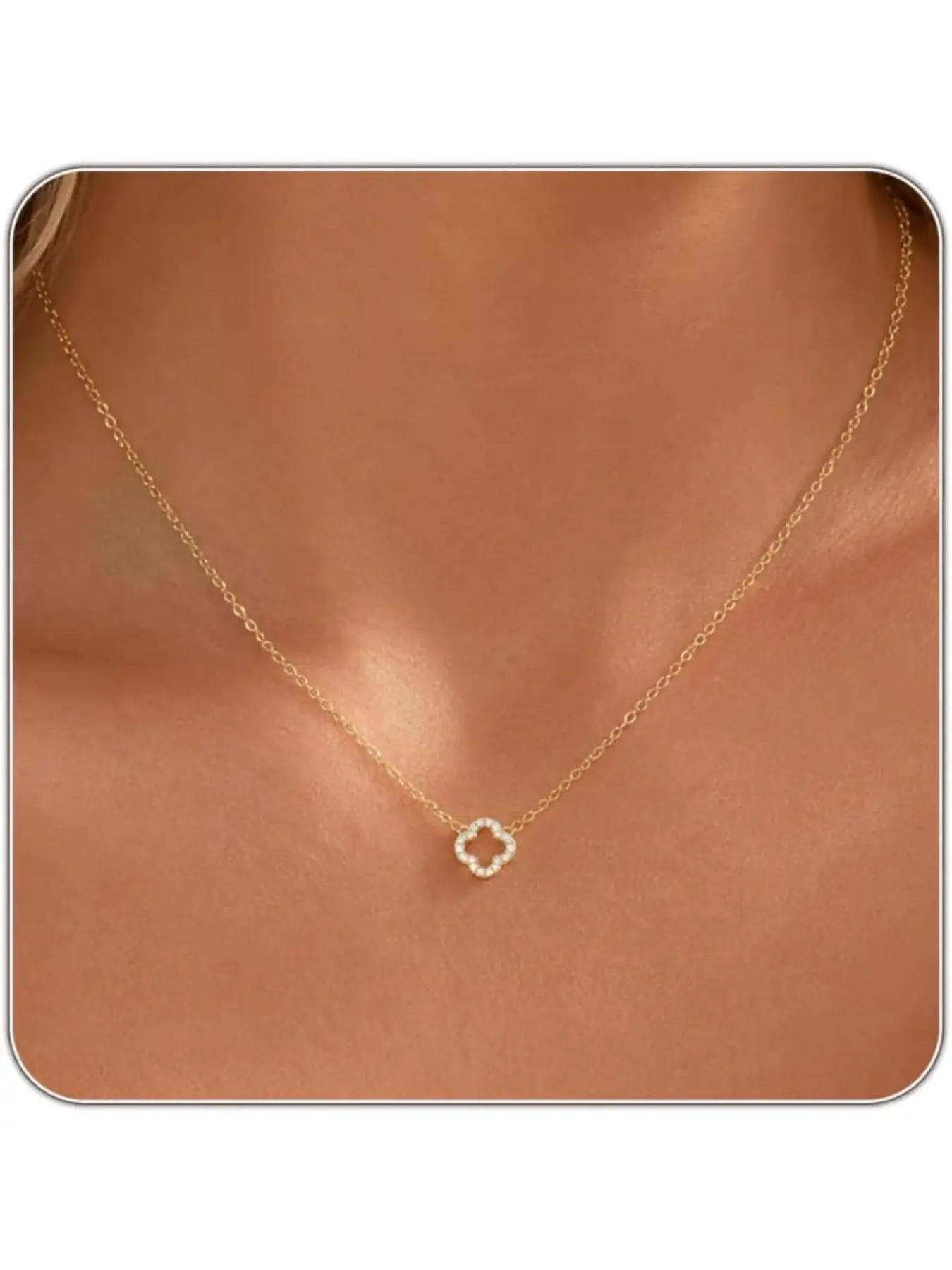 Dainty Golden Necklaces for Women Trendy Non Tarnish Cubic Zirconia Chain Necklace Layered Simple Cute Four Leaf Clover Choker Jewelry Birthday Gifts