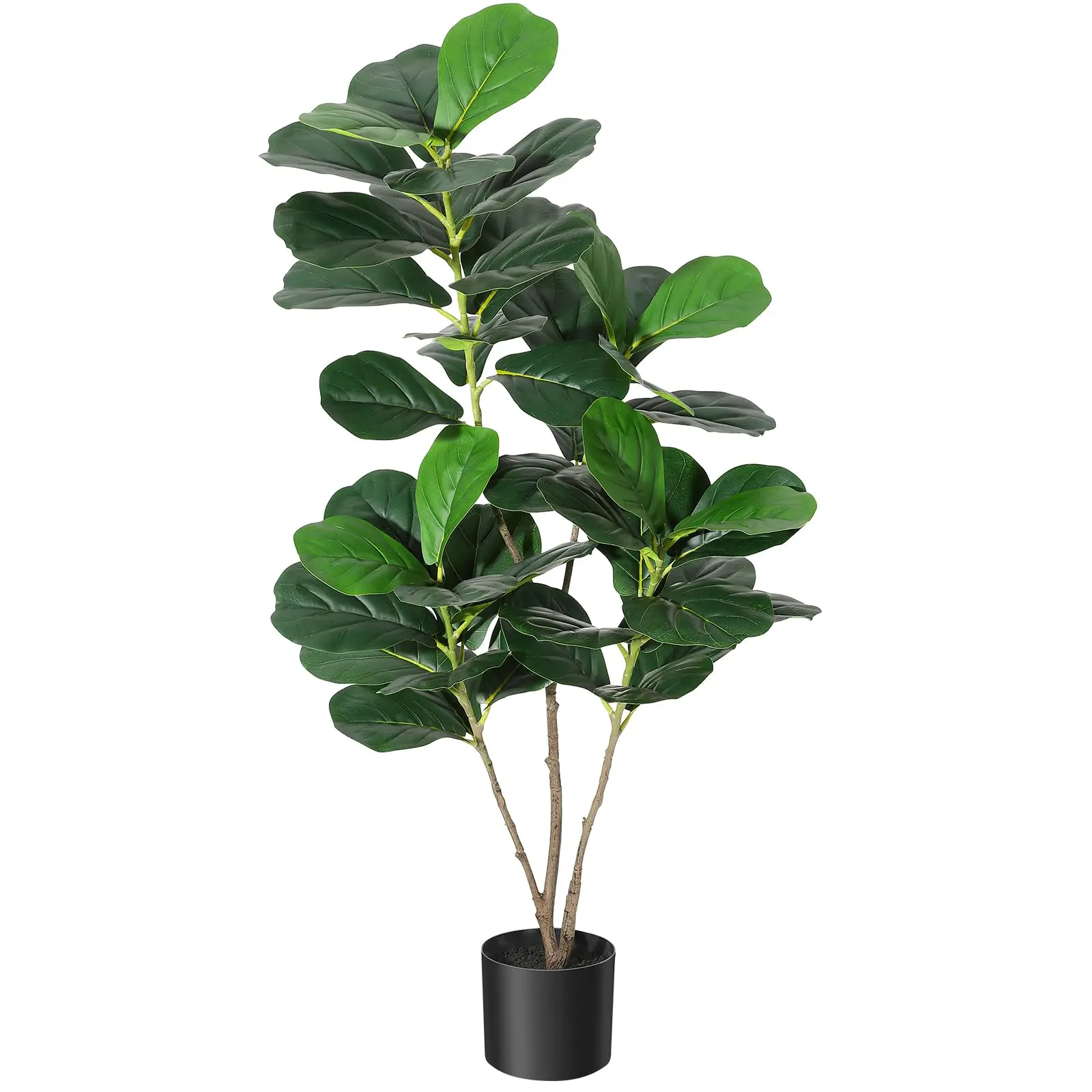 4/5/6 FT Large Artificial Fiddle Leaf Fig Tree, Realistic Multi Trunk Fake Ficus Lyrata Plant in Pot, Faux Floor Greenery Tall Indoor Plants for Living Room Office Home Decor Aesthetic