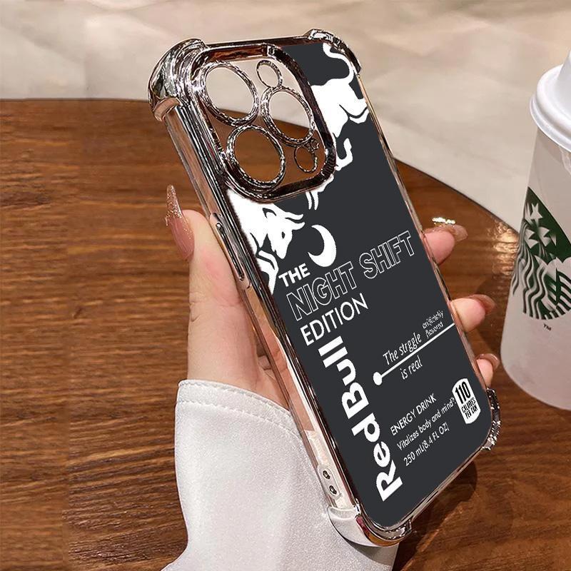 Red Bull for iPhone Case-Night Shift For iphone 17 16 15 14 13 12 11 Pro Max Plus Air Electroplating luxury transparent four corner anti drop and shockproof phone case 088 Protection Cover Protective Casing Black Smartphone Cellphone