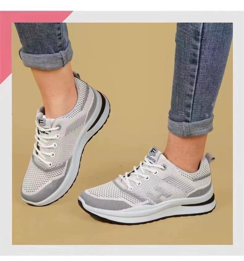 Spring and Summer New Flying Woven Women's Sneaker Fashionable All-Match Running Shoes Mesh Breathable Casual Shoes Female Student Shoes