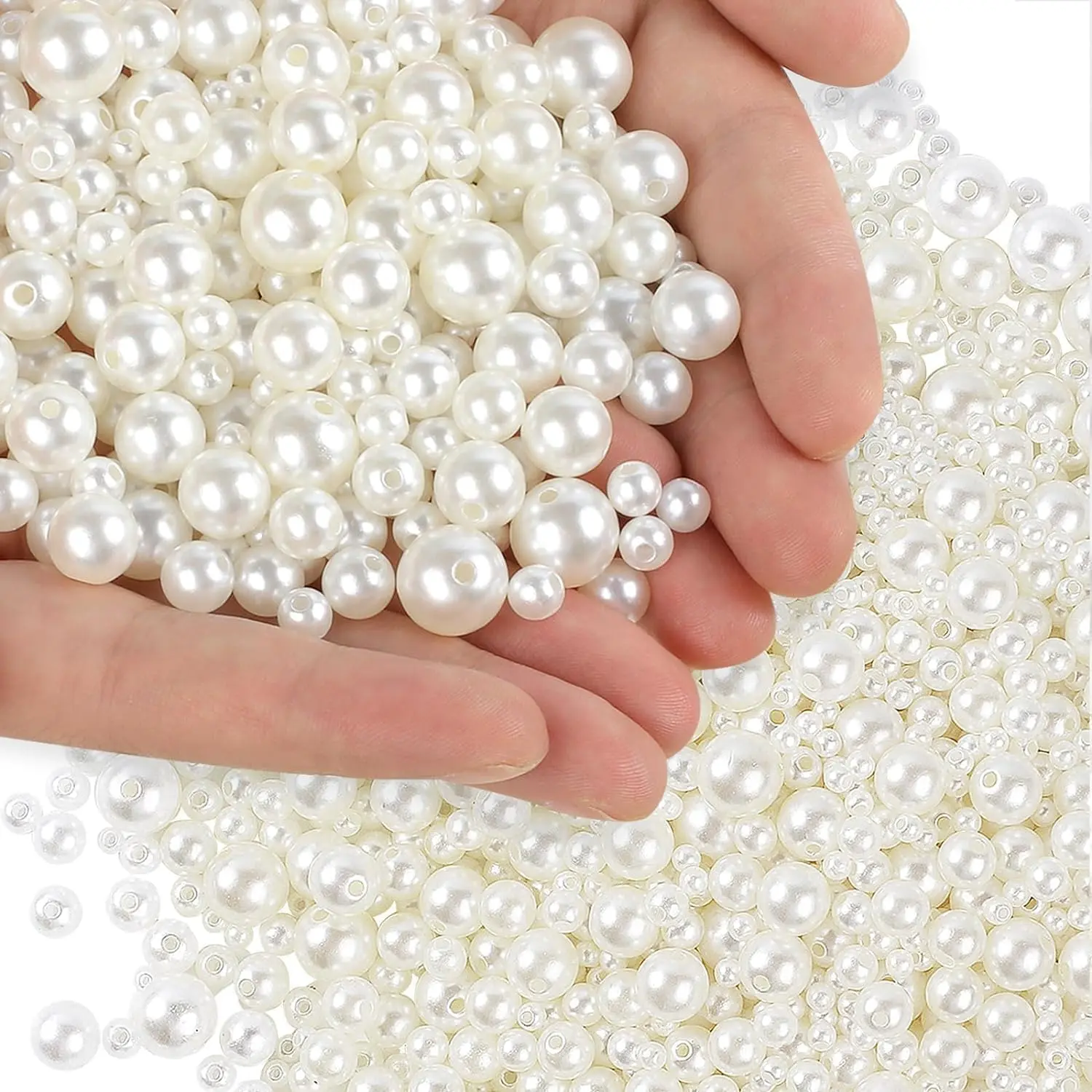 Synthetic Round Loose Beads with Center Hole, 1950 Count, 5 Sizes for DIY Crafting, Jewelry Making